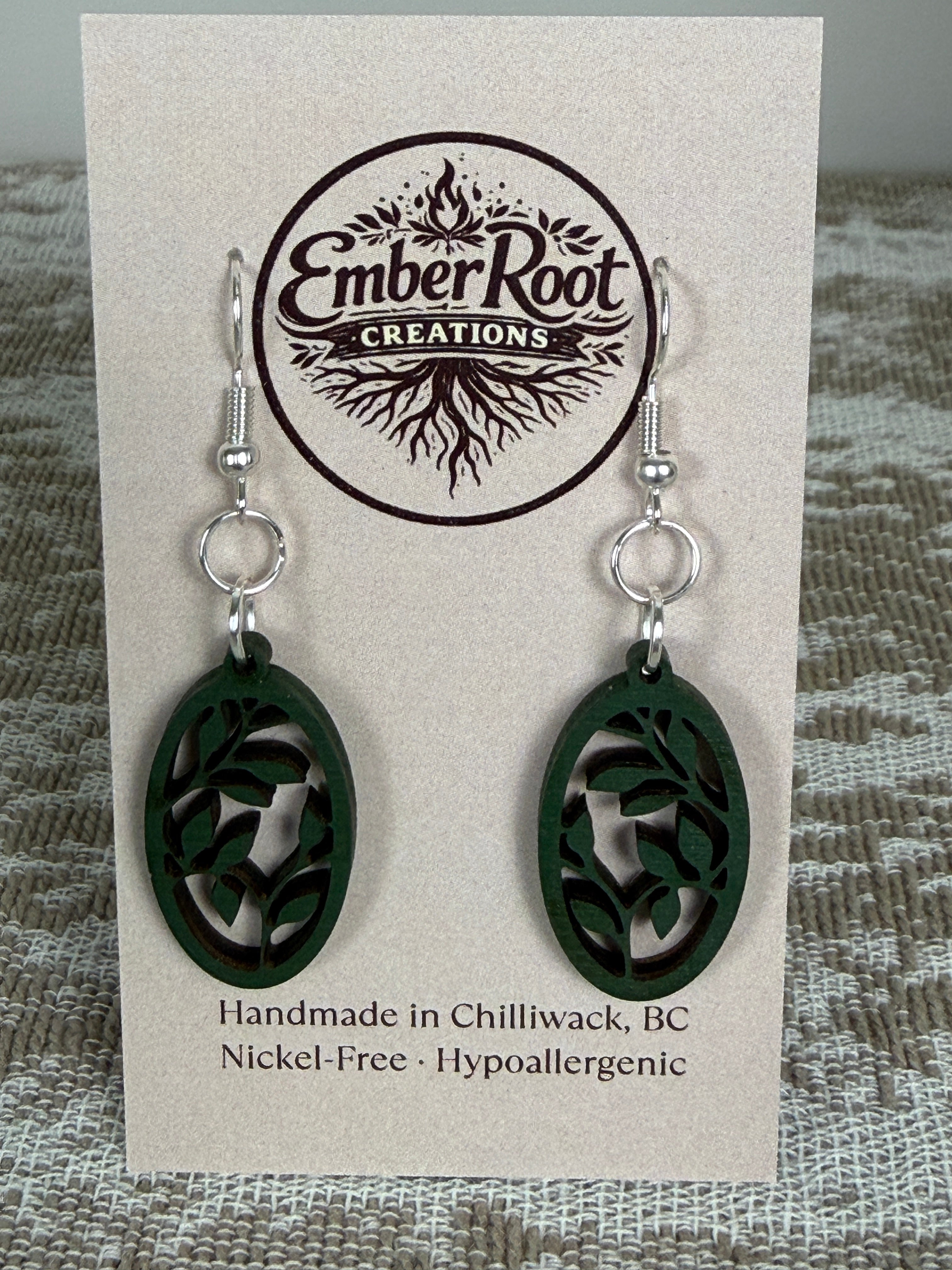 Botanical Wood Earrings: Sprig | Light, Dark & Green Stain | Gold or Silver Hardware