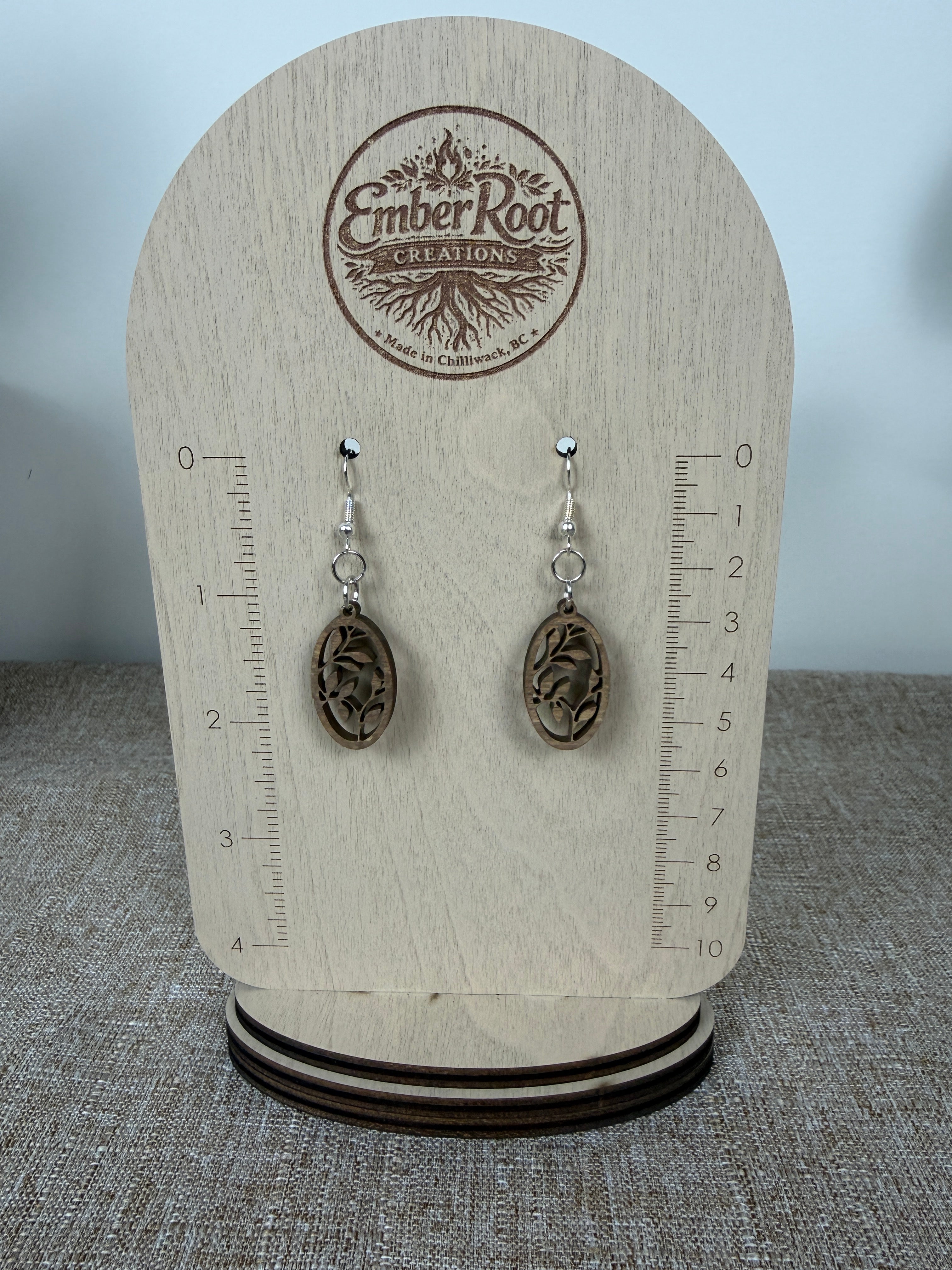 Botanical Wood Earrings: Sprig | Light, Dark & Green Stain | Gold or Silver Hardware