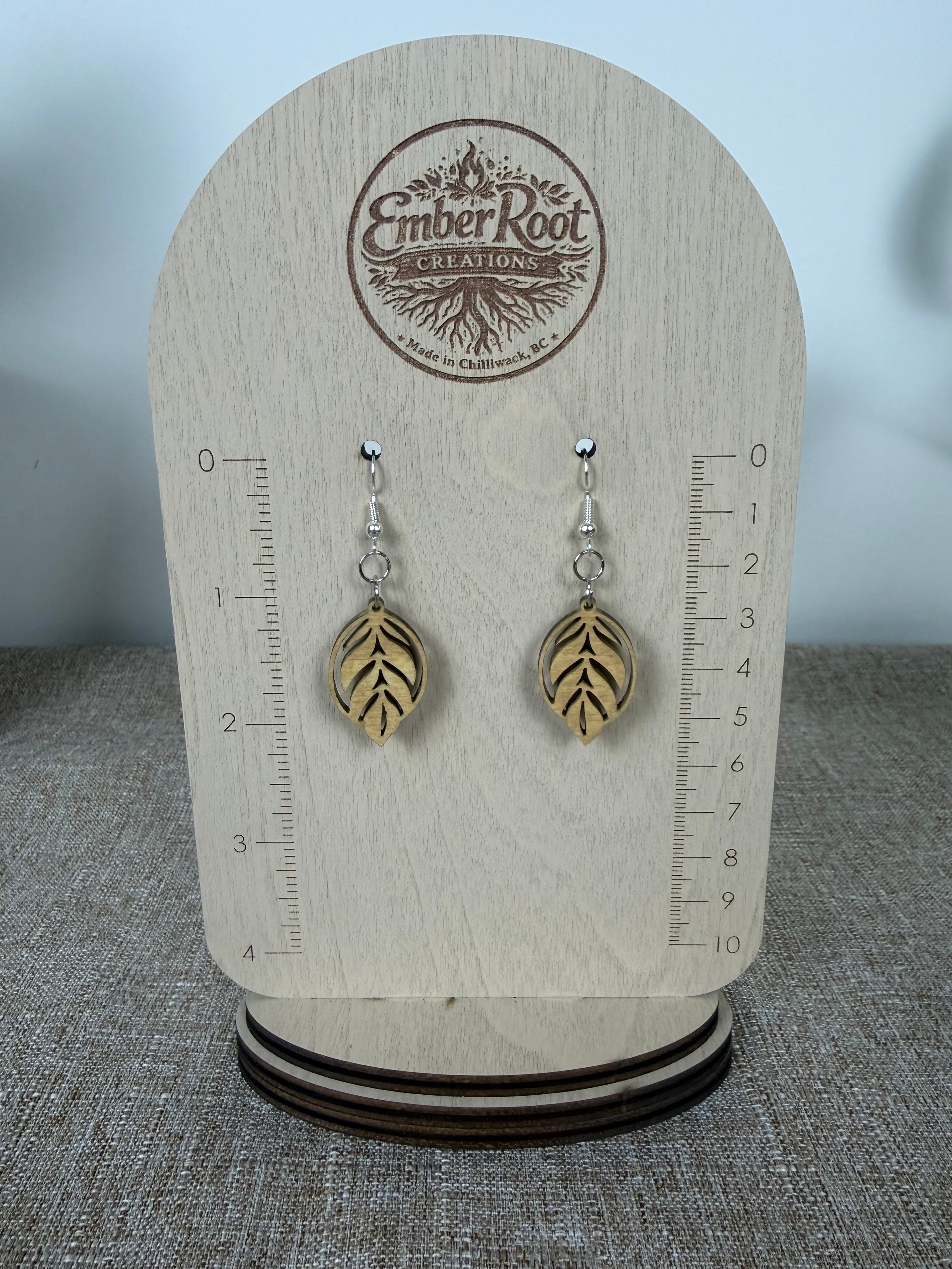 Botanical Wood Earrings: Olive | Light, Dark & Green Stain | Gold or Silver Hardware