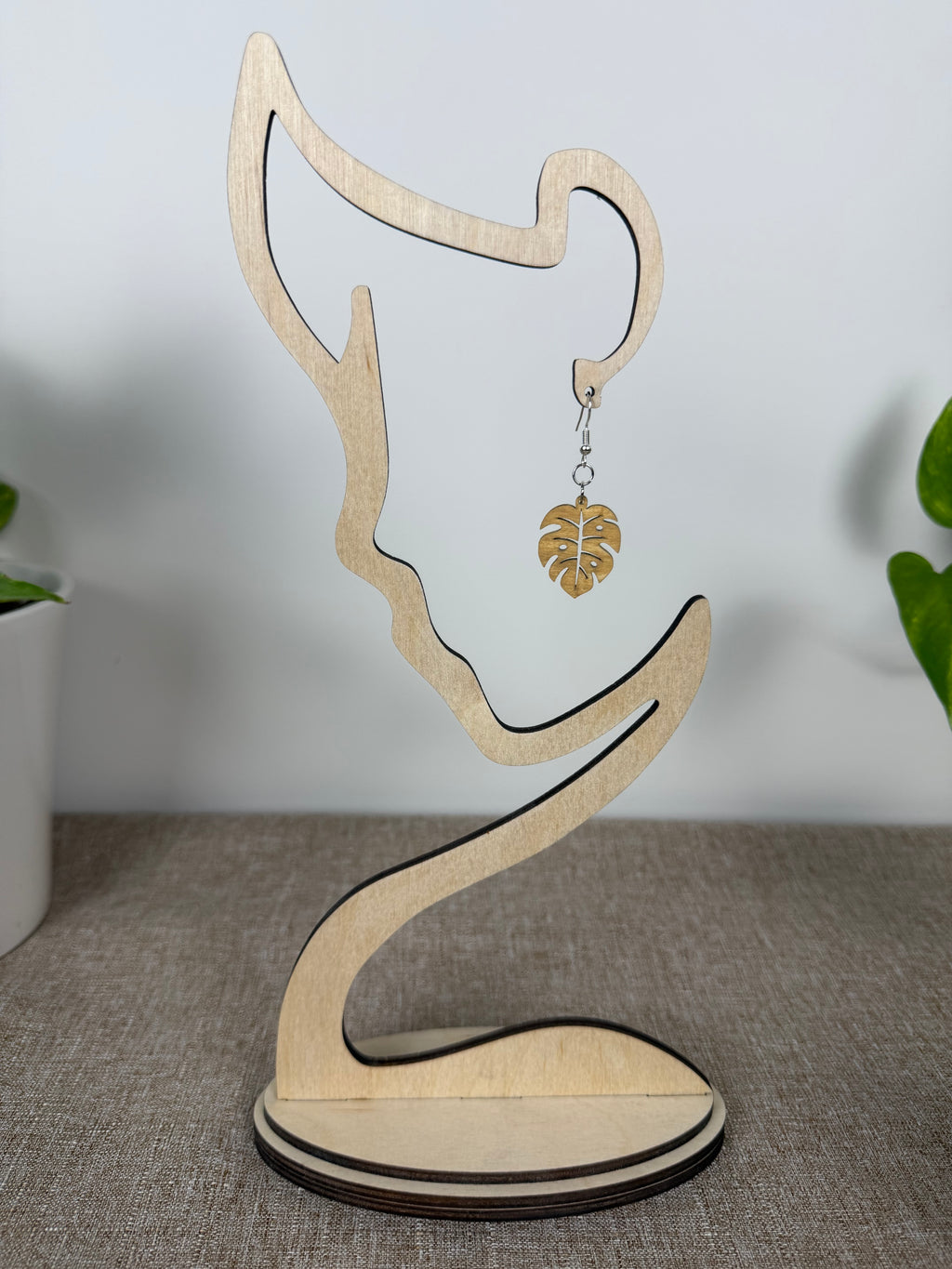 Botanical Wood Earrings: Monstera | Light, Dark & Green Stain | Gold or Silver Hardware