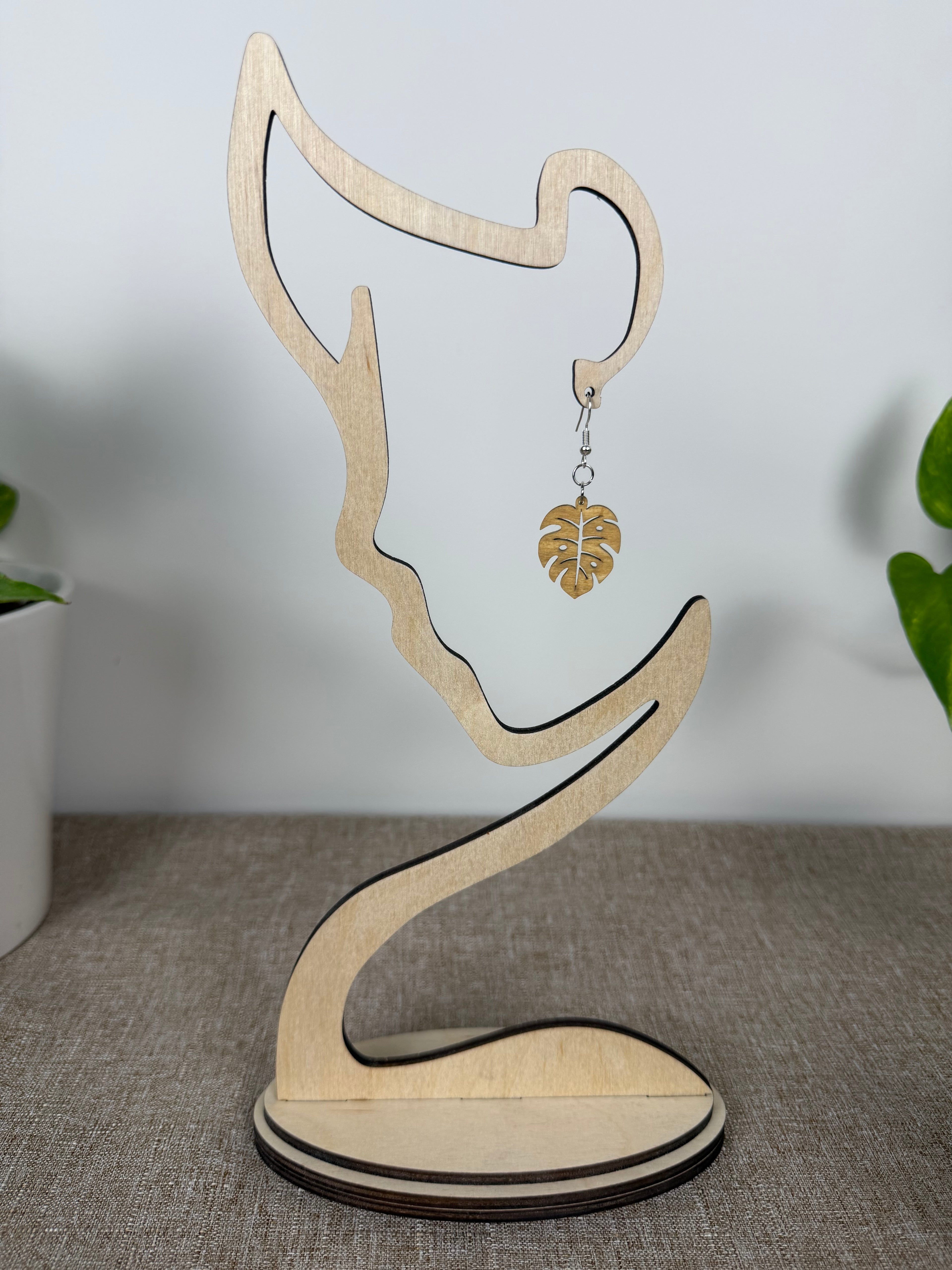 Botanical Wood Earrings: Monstera | Light, Dark & Green Stain | Gold or Silver Hardware