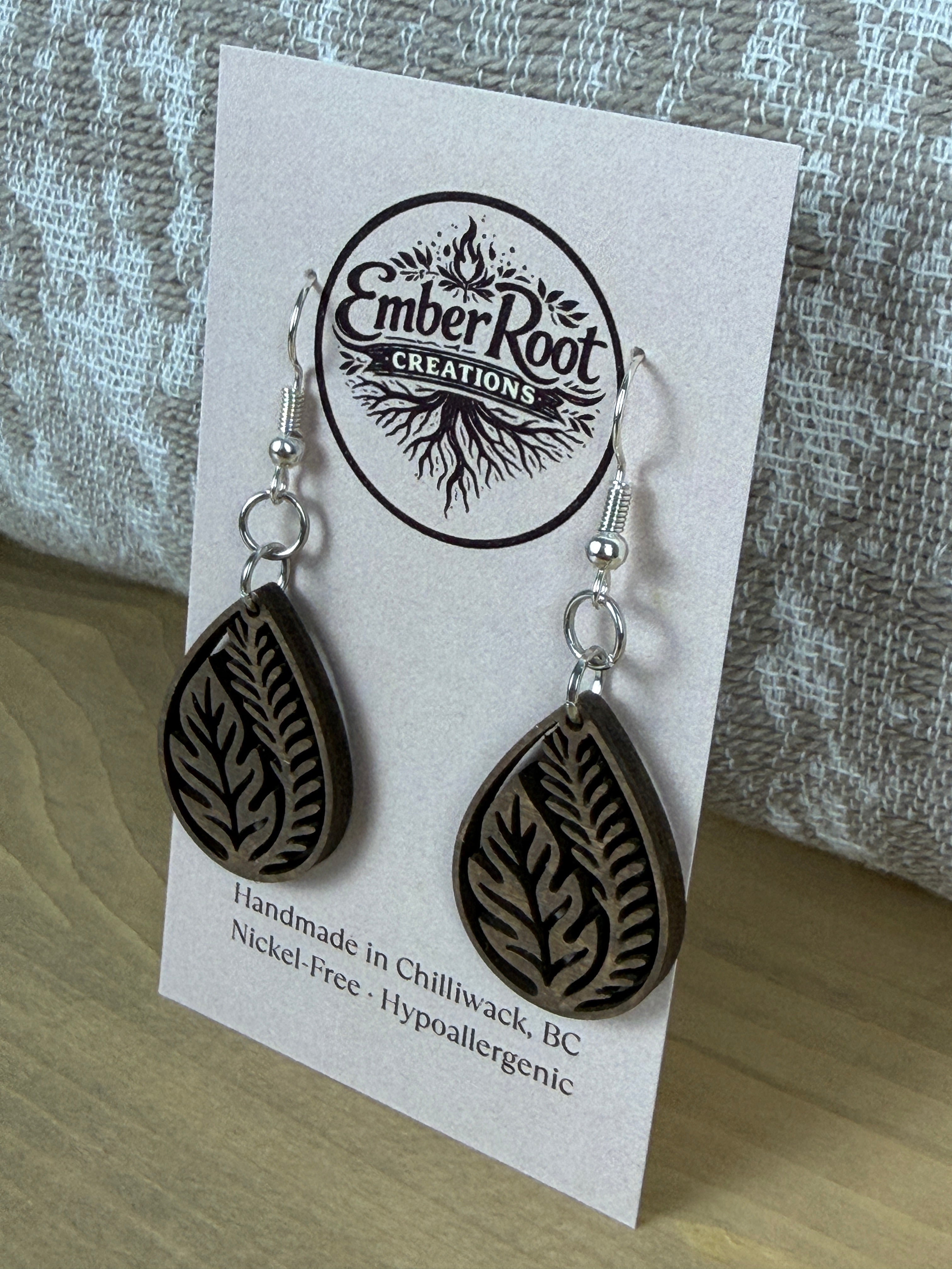 Botanical Wood Earrings: Ficus | Light, Dark & Green Stain | Gold or Silver Hardware