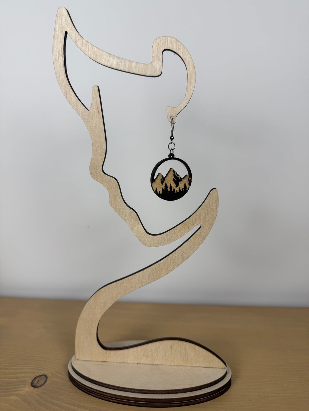 Mountain Silhouette Wood Hoop Earrings