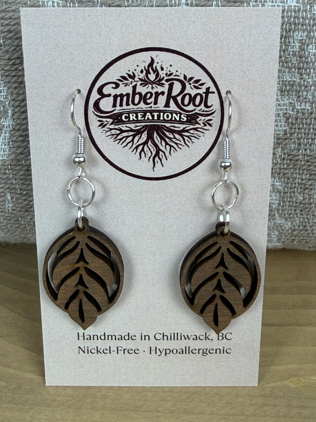 Botanical Wood Earrings: Olive | Light, Dark & Green Stain | Gold or Silver Hardware