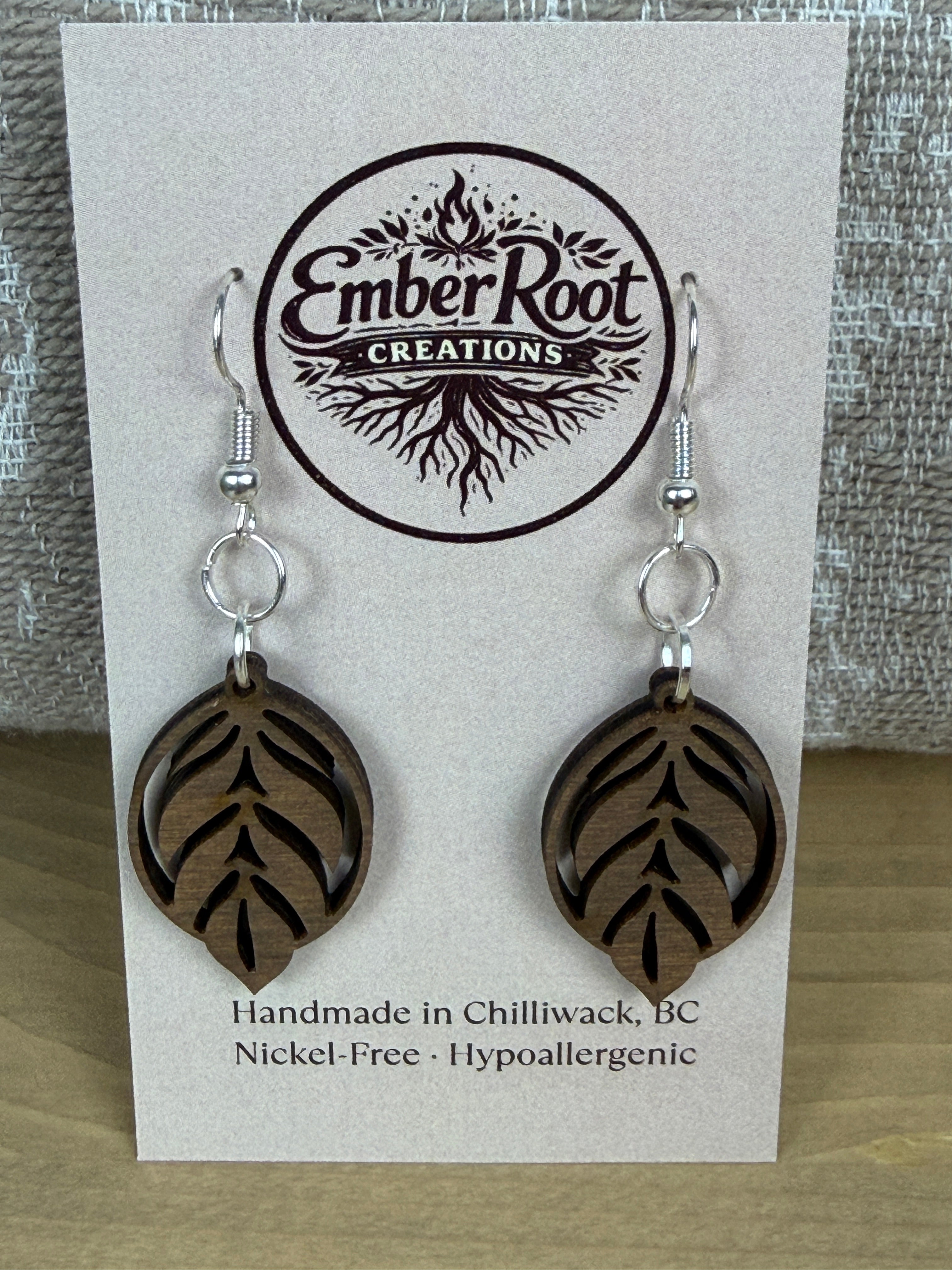 Botanical Wood Earrings: Olive | Light, Dark & Green Stain | Gold or Silver Hardware