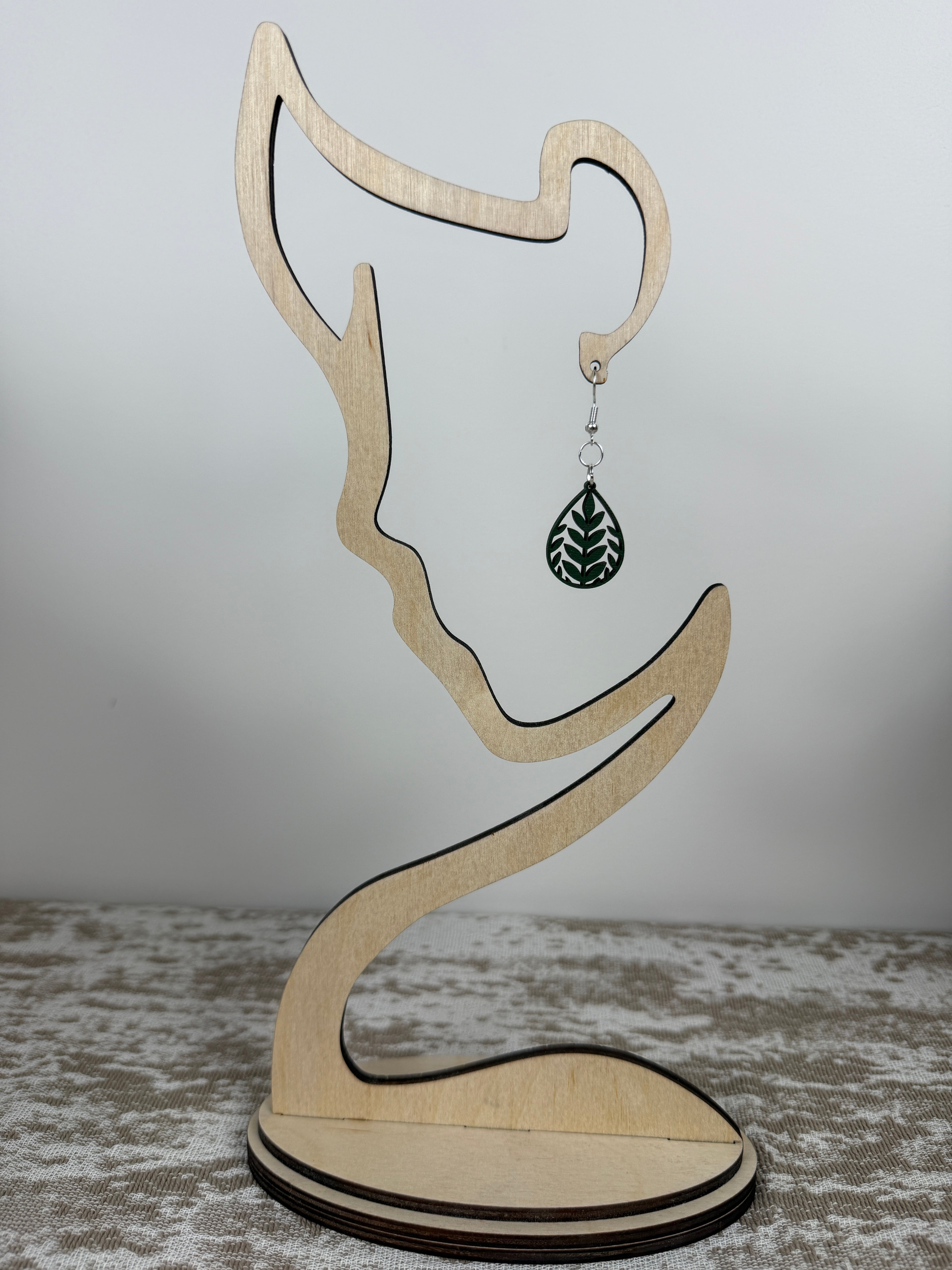 Botanical Wood Earrings: Laurel | Light, Dark & Green Stain | Gold or Silver Hardware