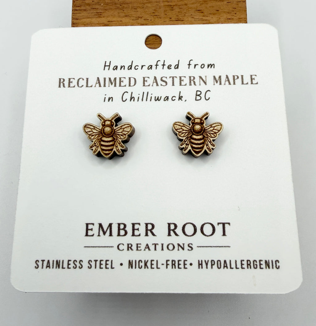 Bee Stud Earrings - Reclaimed Eastern Maple
