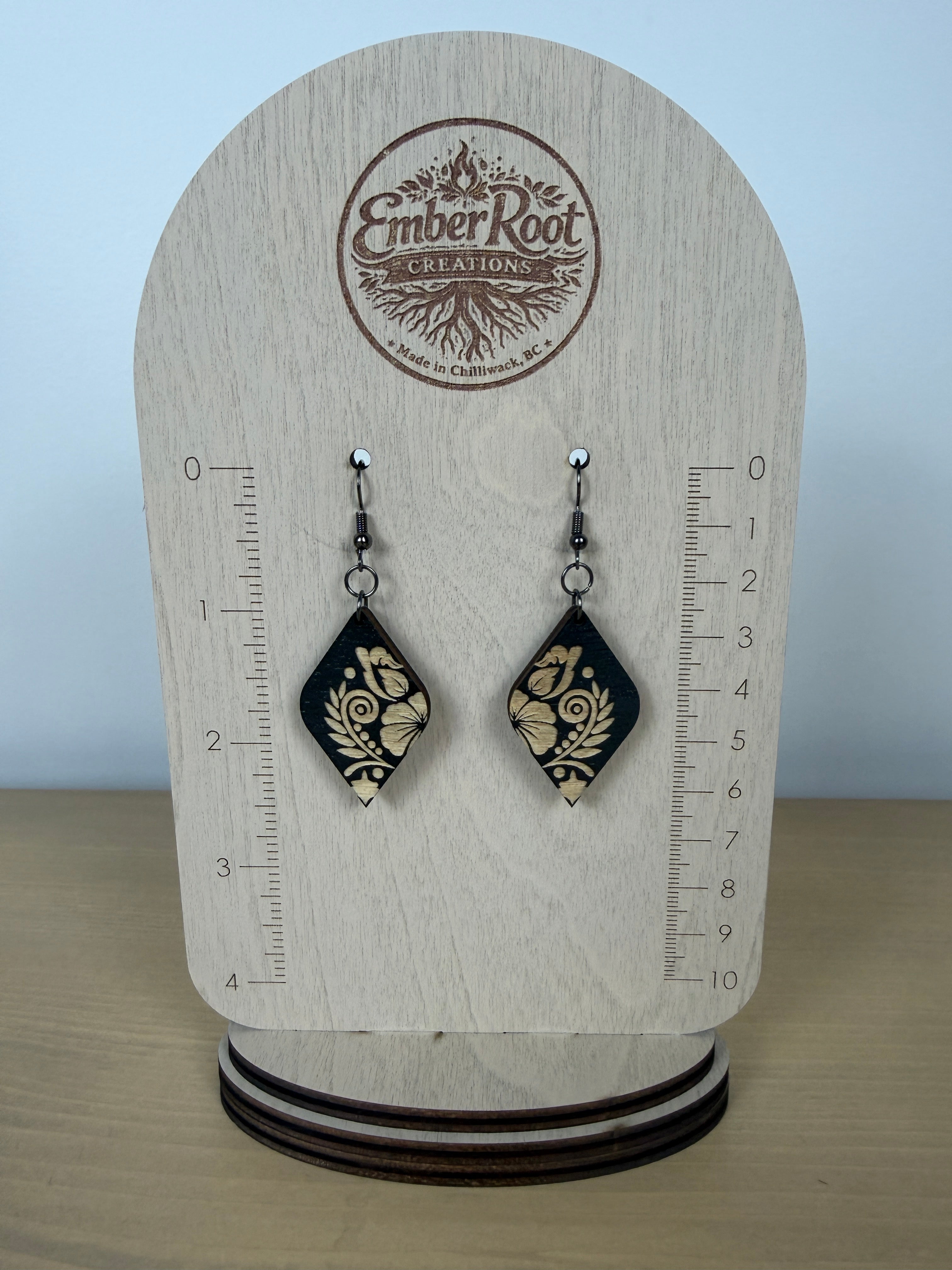 Black Botanical Vine Wood Earrings