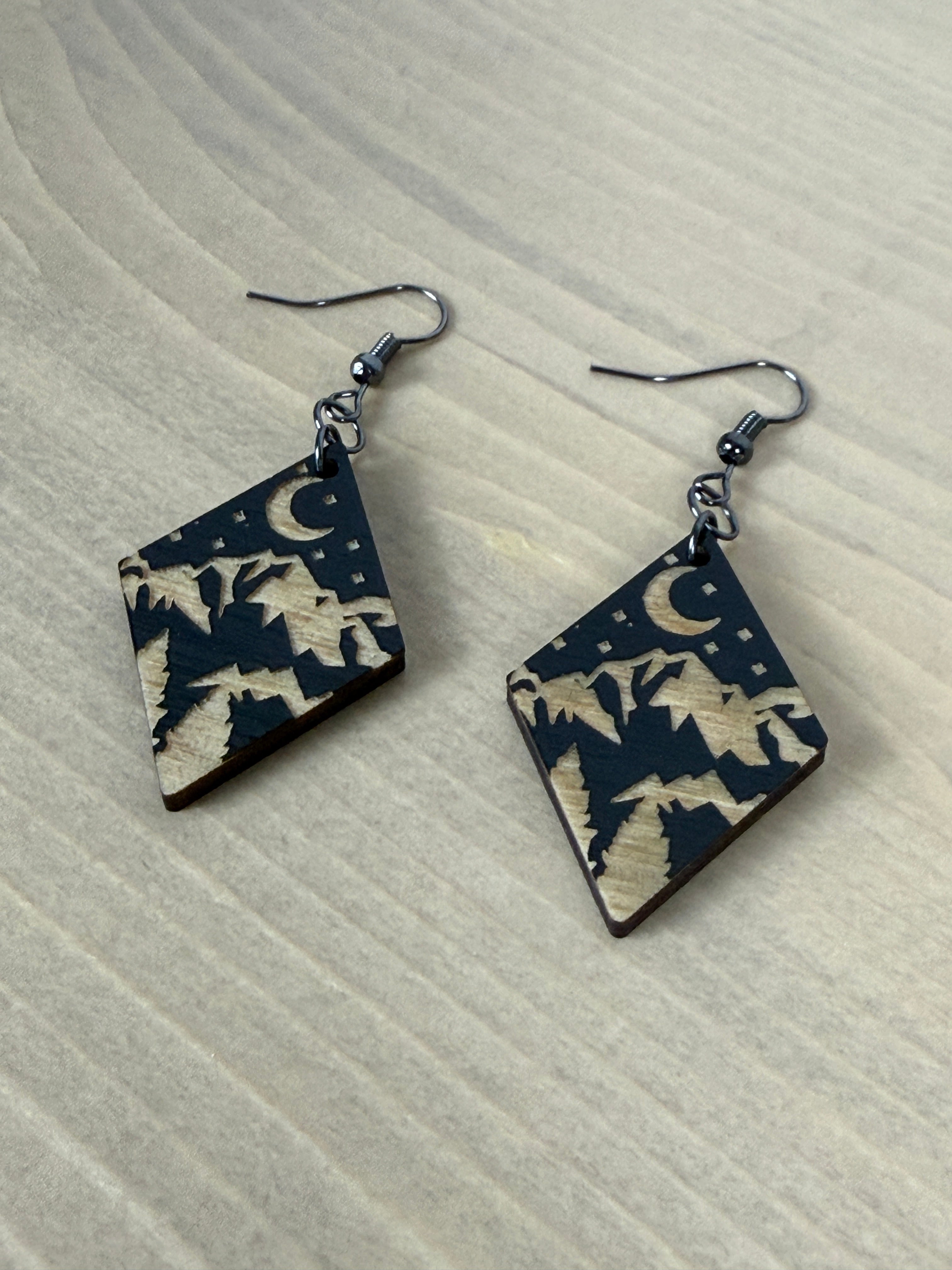 Midnight Mountain Wood Earrings