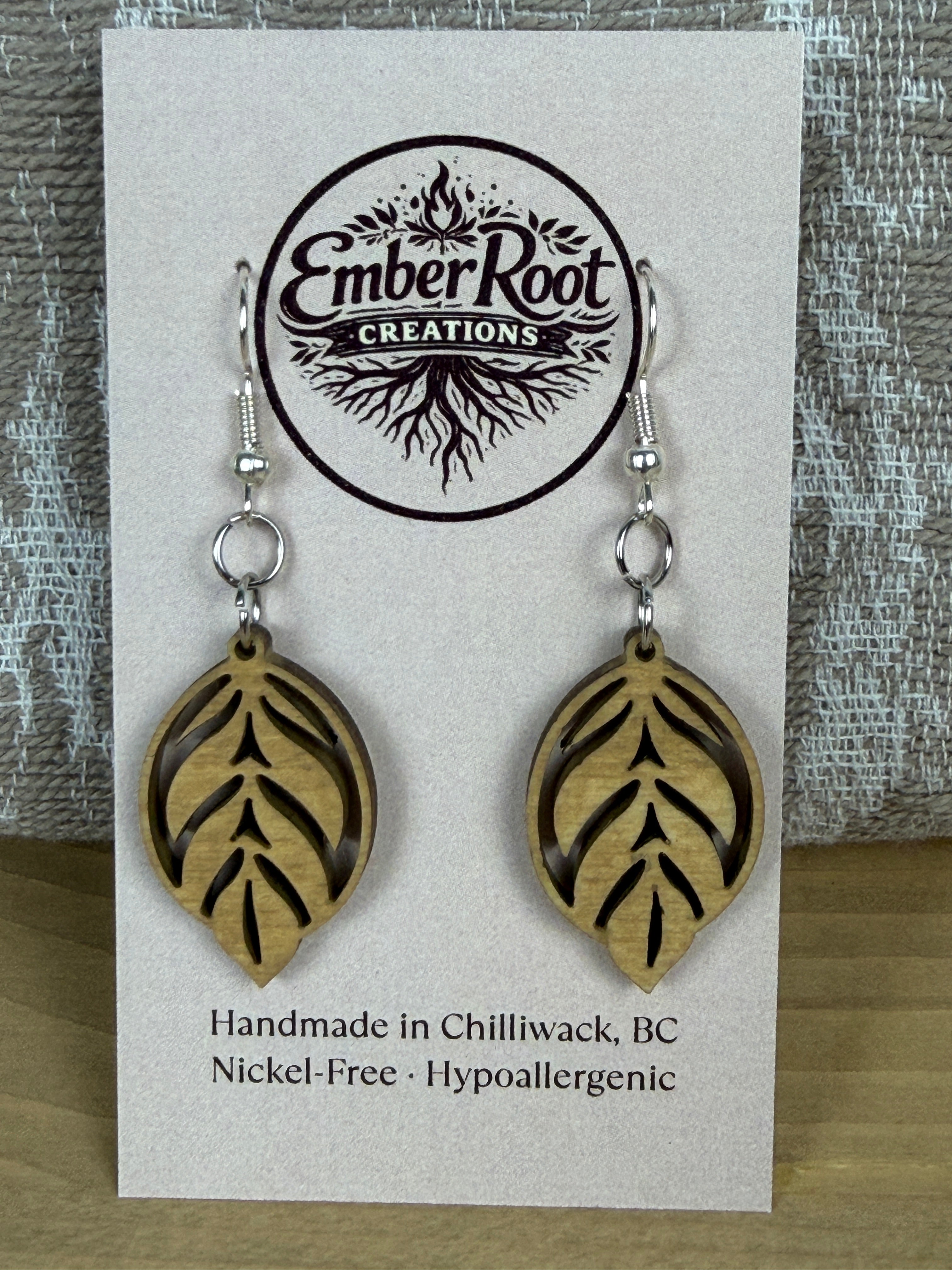 Botanical Wood Earrings: Olive | Light, Dark & Green Stain | Gold or Silver Hardware