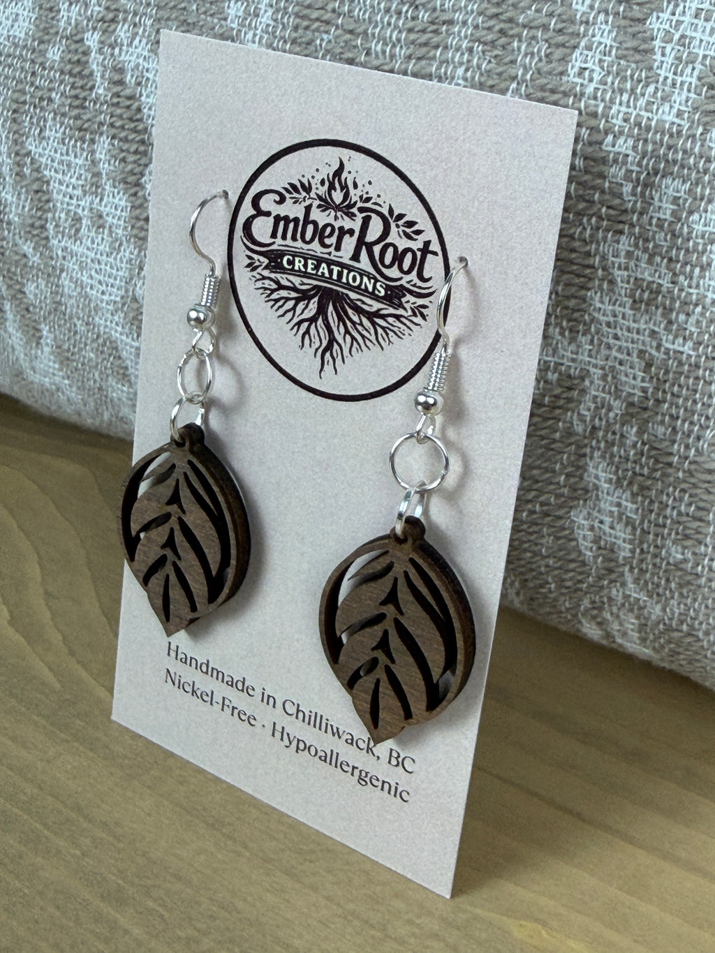 Botanical Wood Earrings: Olive | Light, Dark & Green Stain | Gold or Silver Hardware