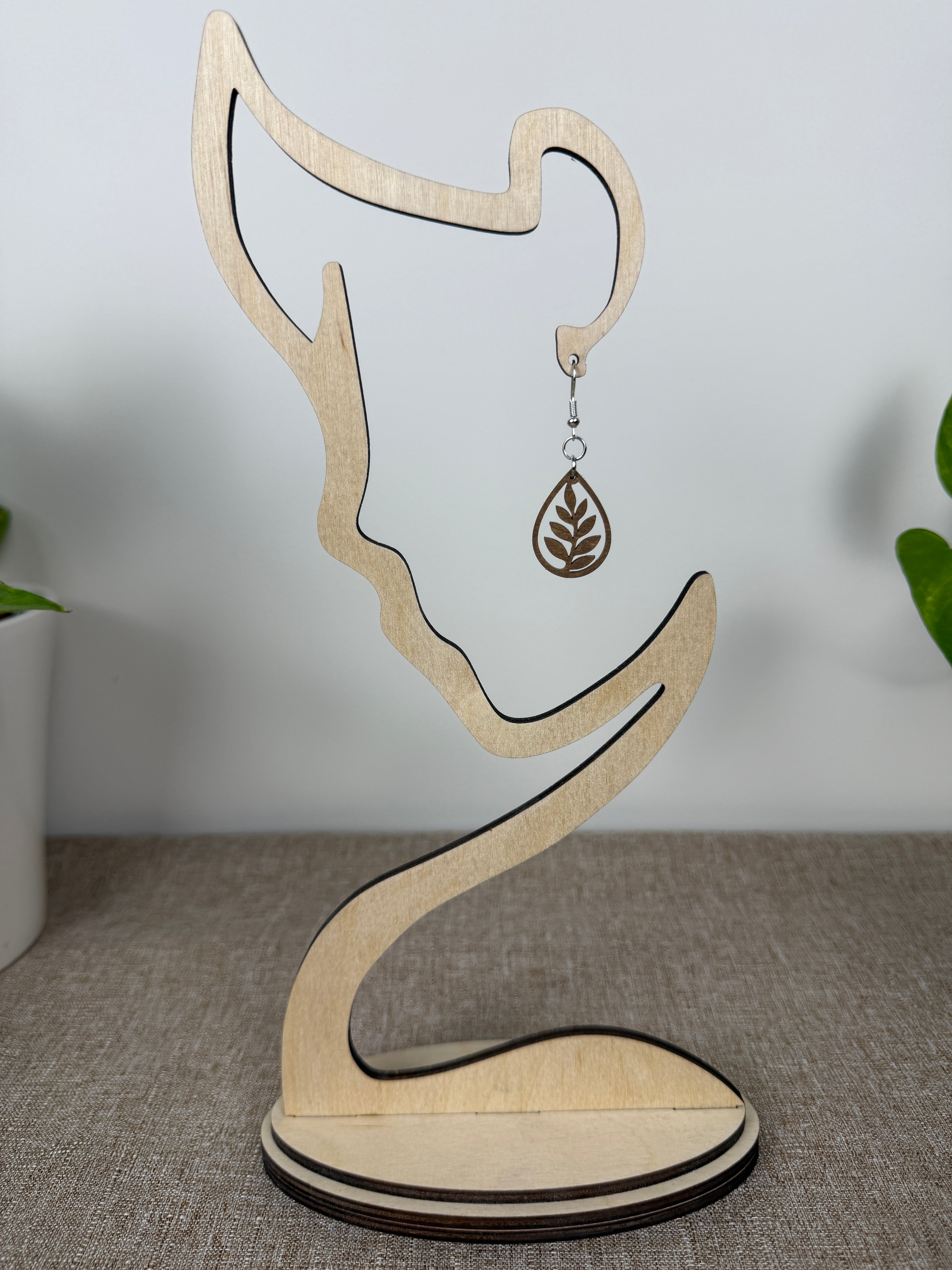 Botanical Wood Earrings: Willow | Light, Dark & Green Stain | Gold or Silver Hardware