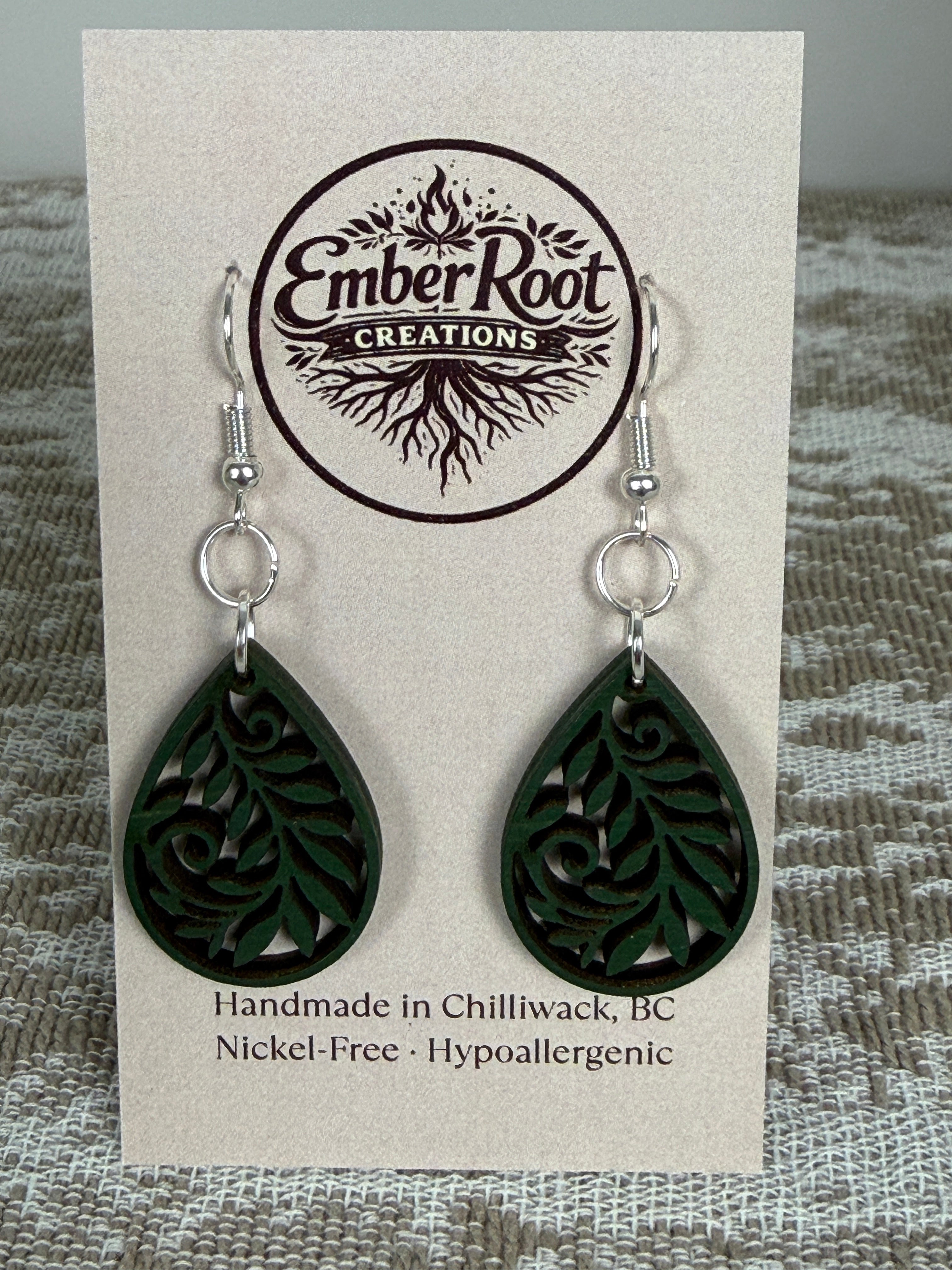 Botanical Wood Earrings: Petal | Light, Dark & Green Stain | Gold or Silver Hardware