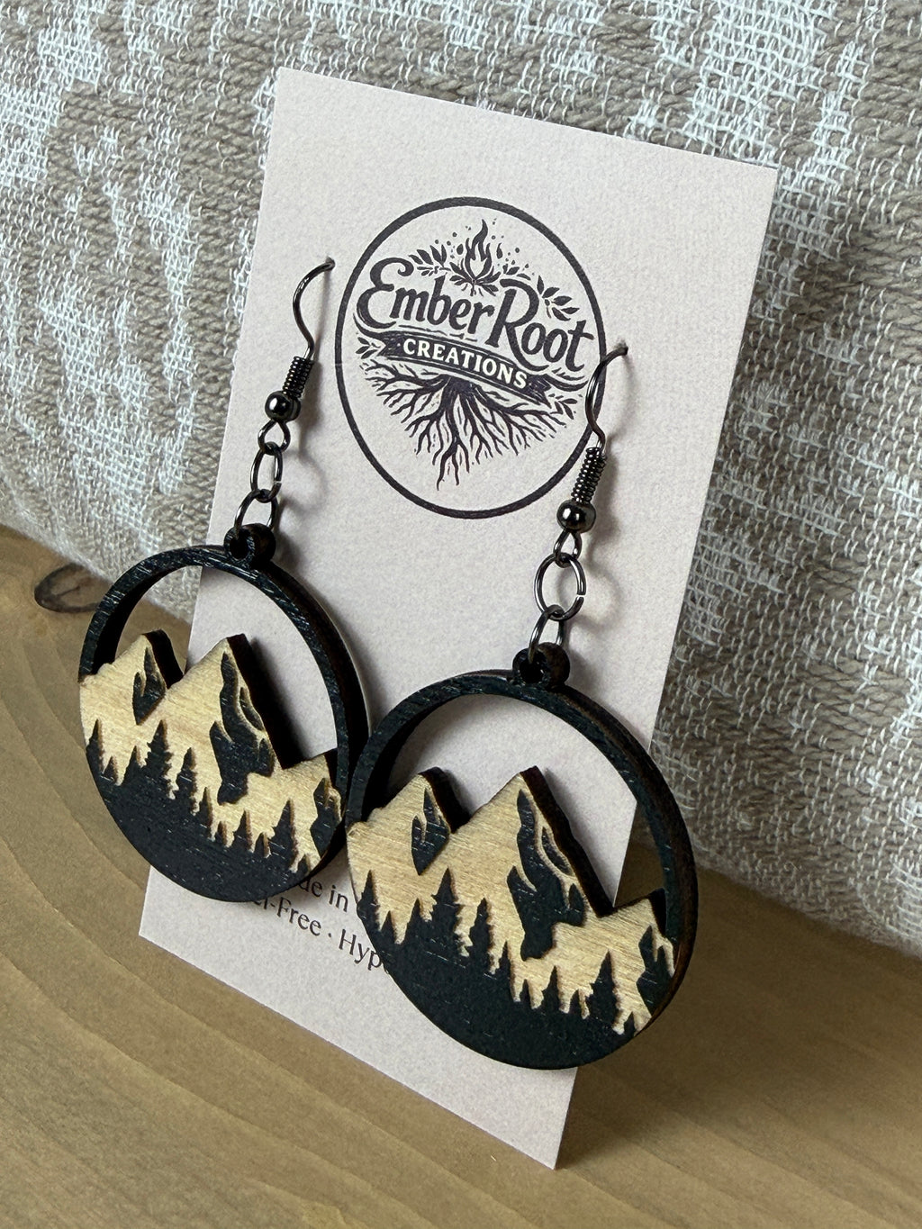 Mountain Silhouette Wood Hoop Earrings