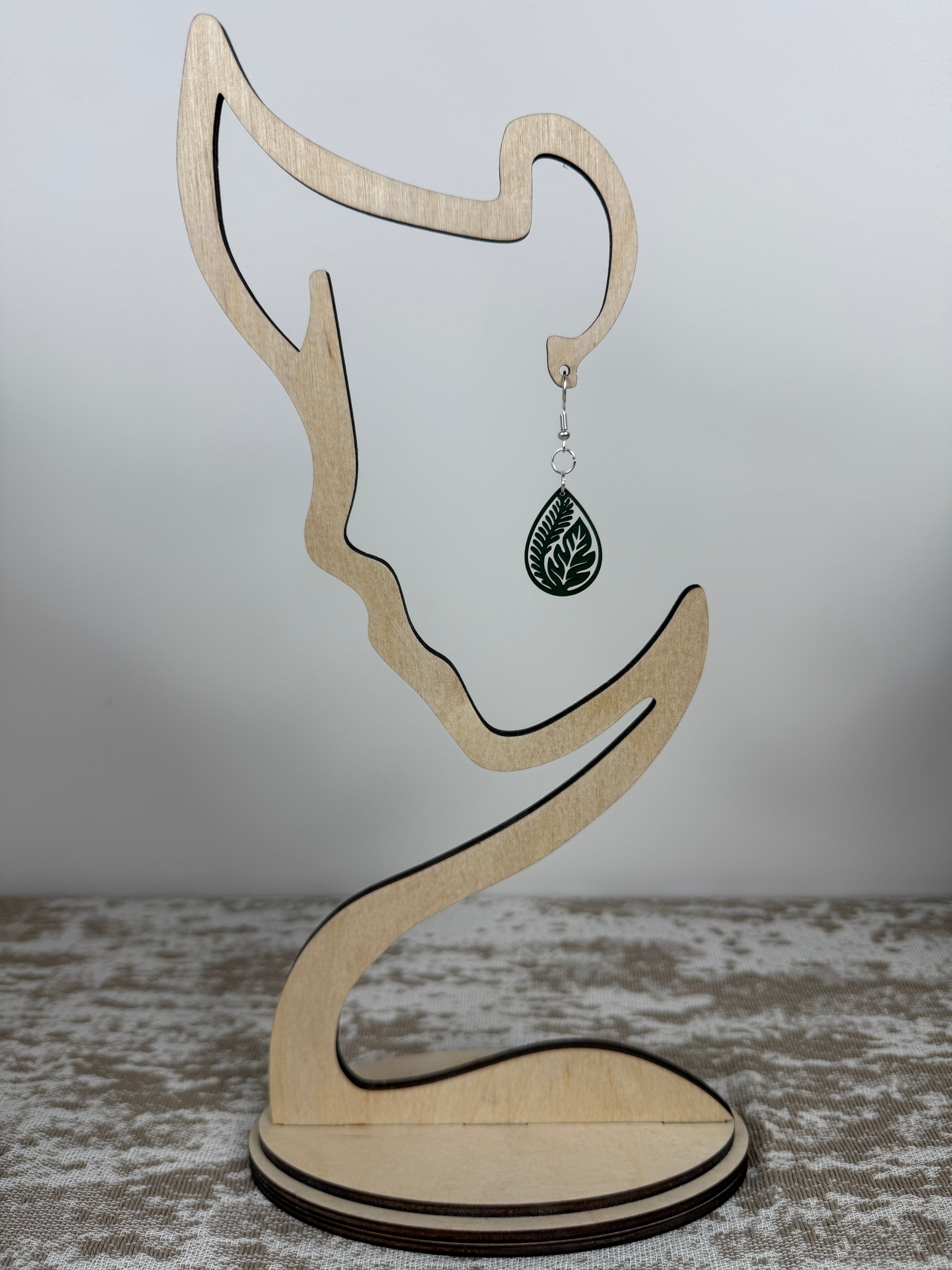 Botanical Wood Earrings: Ficus | Light, Dark & Green Stain | Gold or Silver Hardware