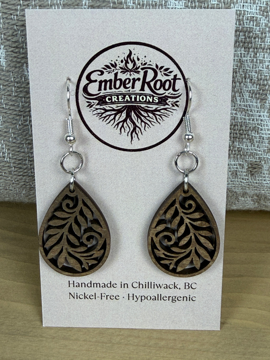 Botanical Wood Earrings: Petal | Light, Dark & Green Stain | Gold or Silver Hardware
