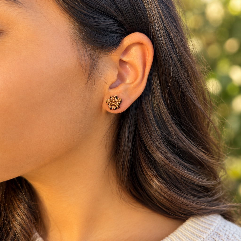 Bee Stud Earrings - Reclaimed Eastern Maple