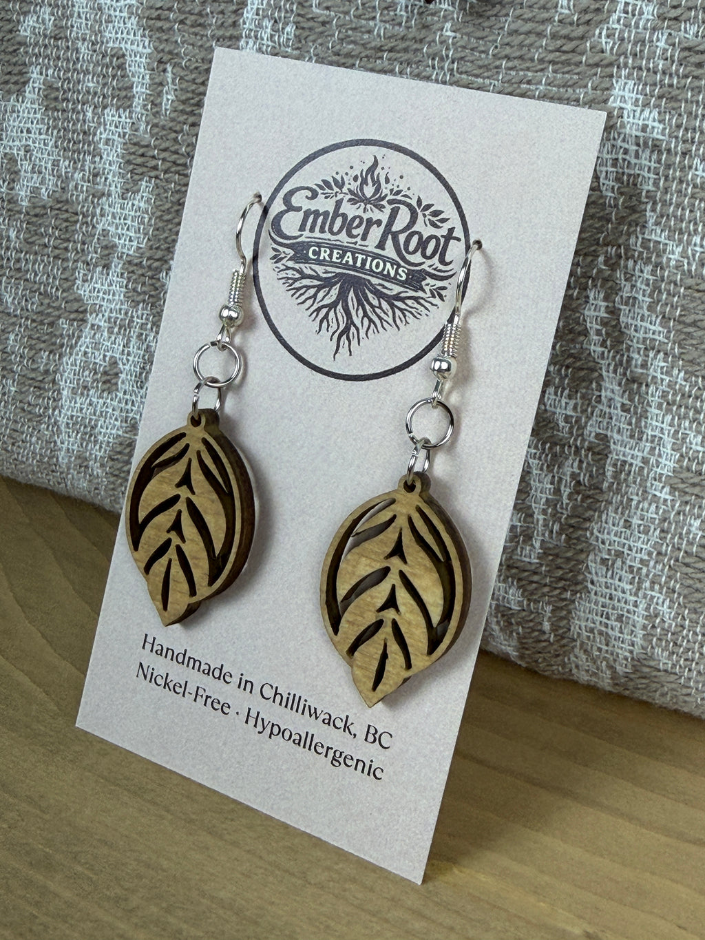 Botanical Wood Earrings: Olive | Light, Dark & Green Stain | Gold or Silver Hardware