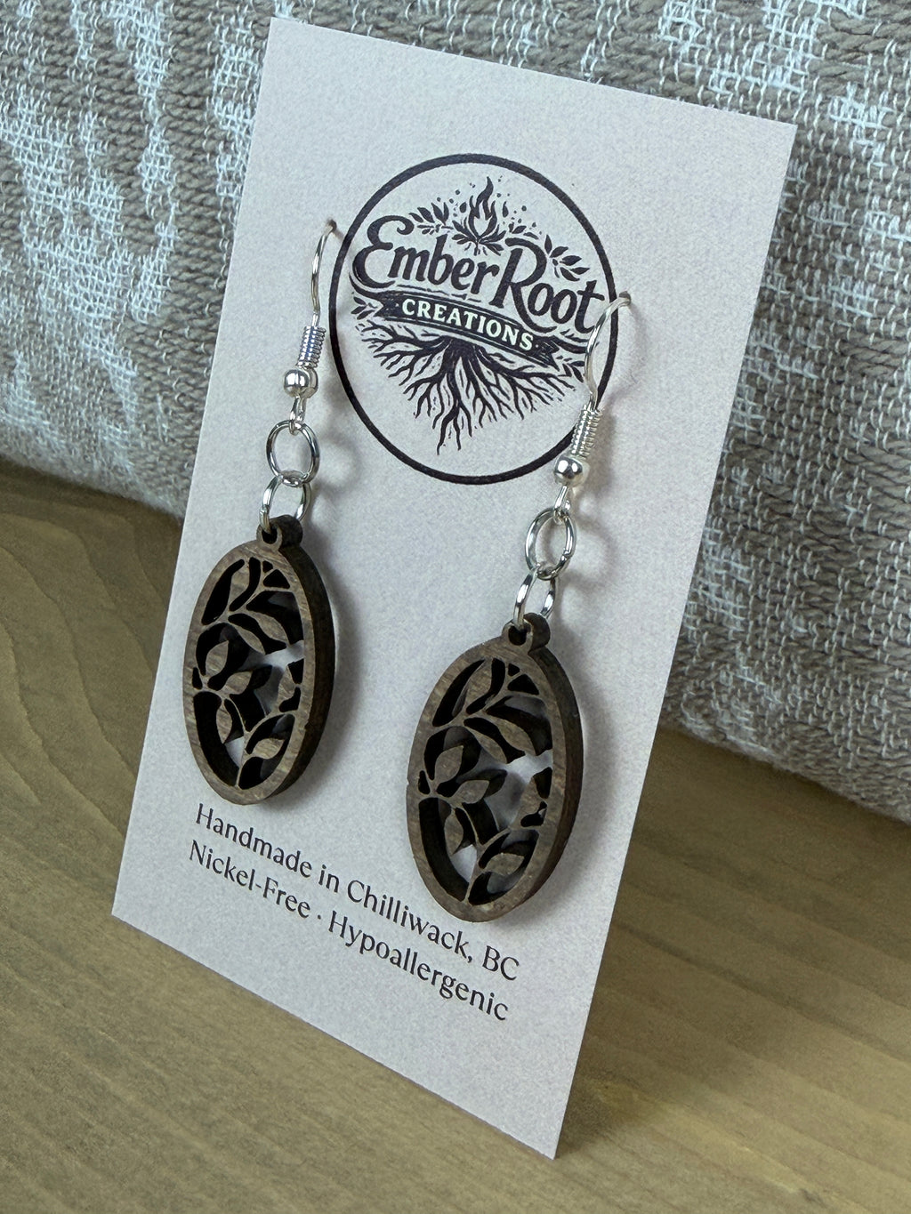 Botanical Wood Earrings: Sprig | Light, Dark & Green Stain | Gold or Silver Hardware