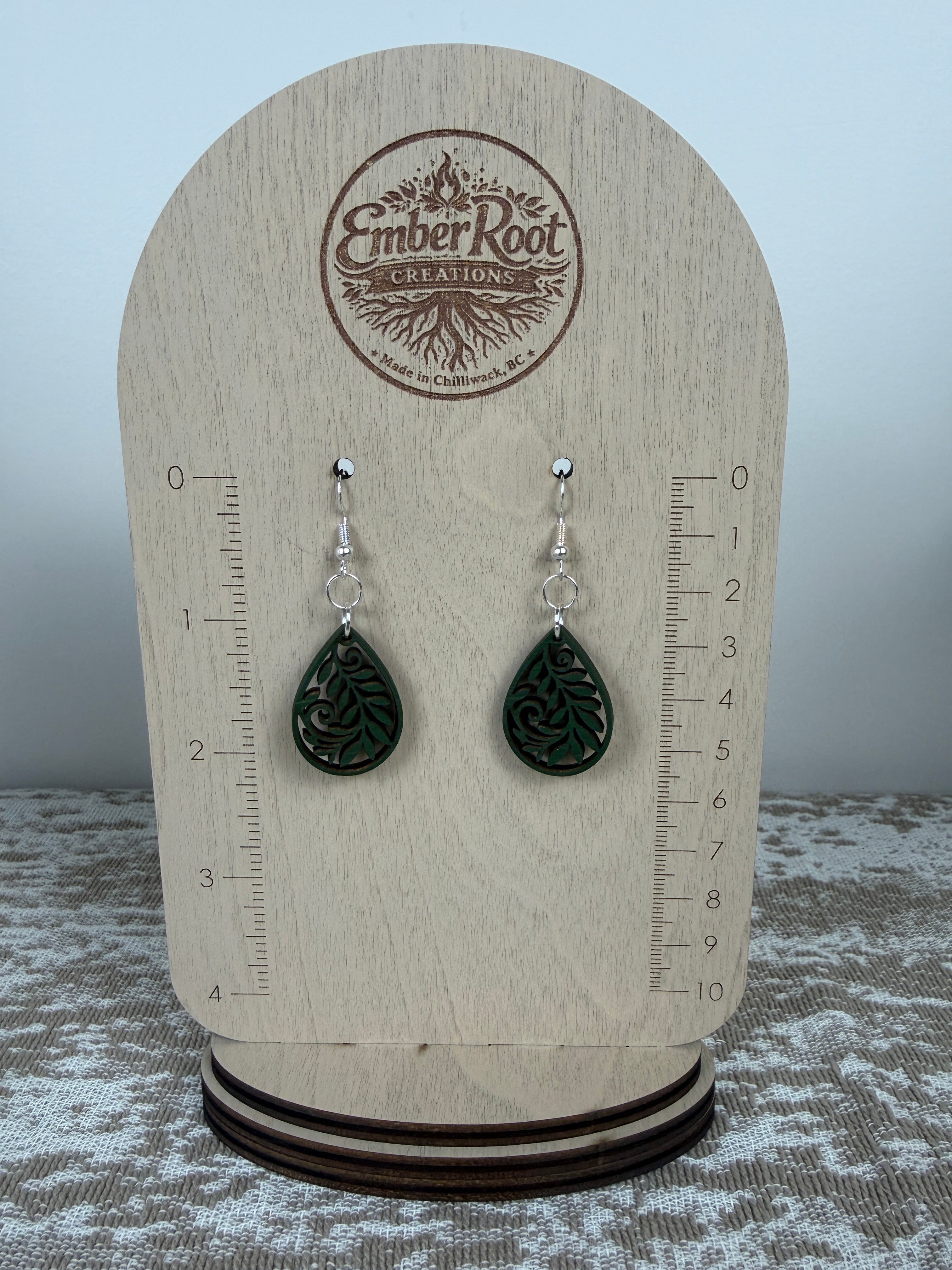 Botanical Wood Earrings: Petal | Light, Dark & Green Stain | Gold or Silver Hardware