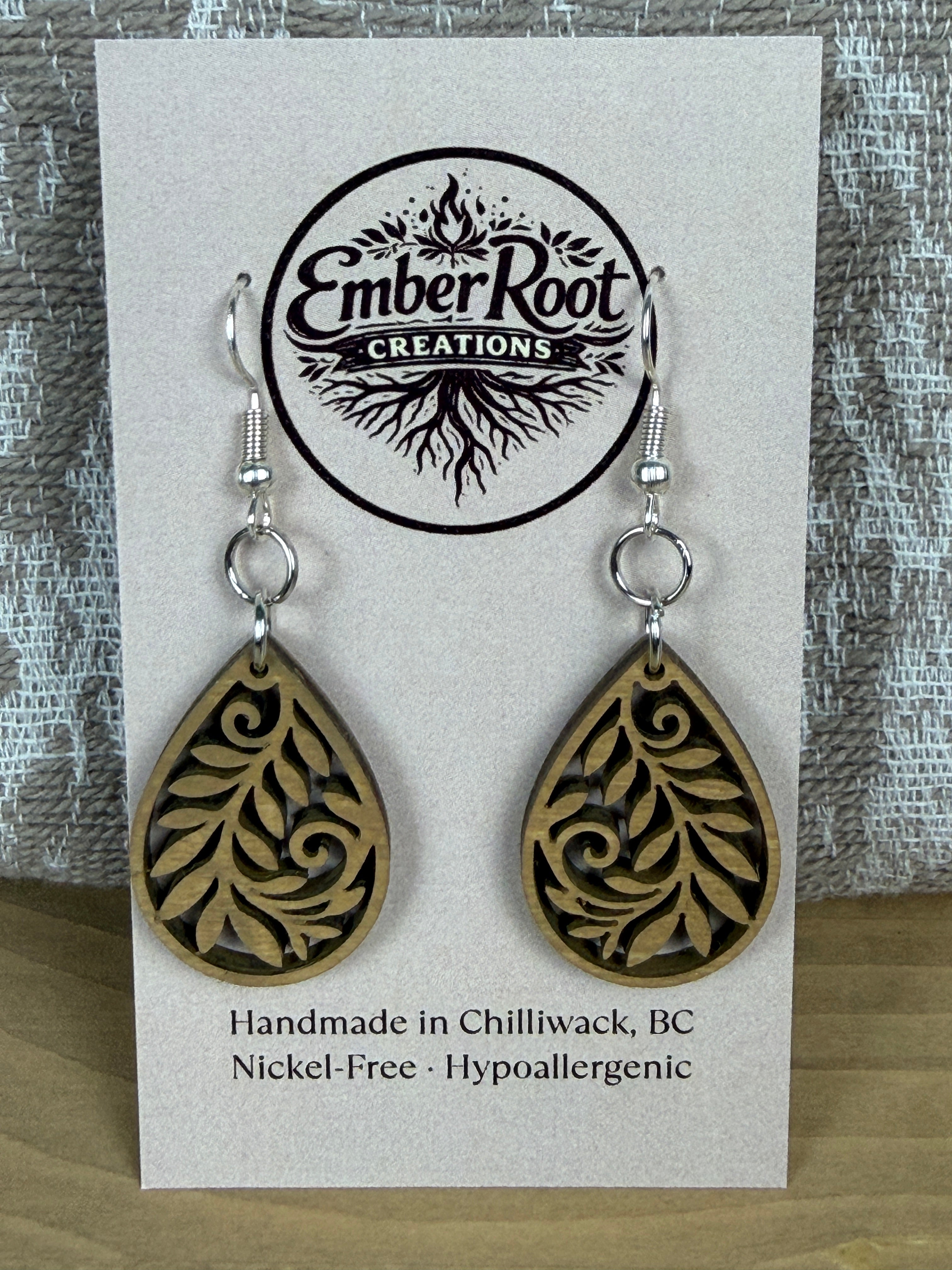 Botanical Wood Earrings: Petal | Light, Dark & Green Stain | Gold or Silver Hardware