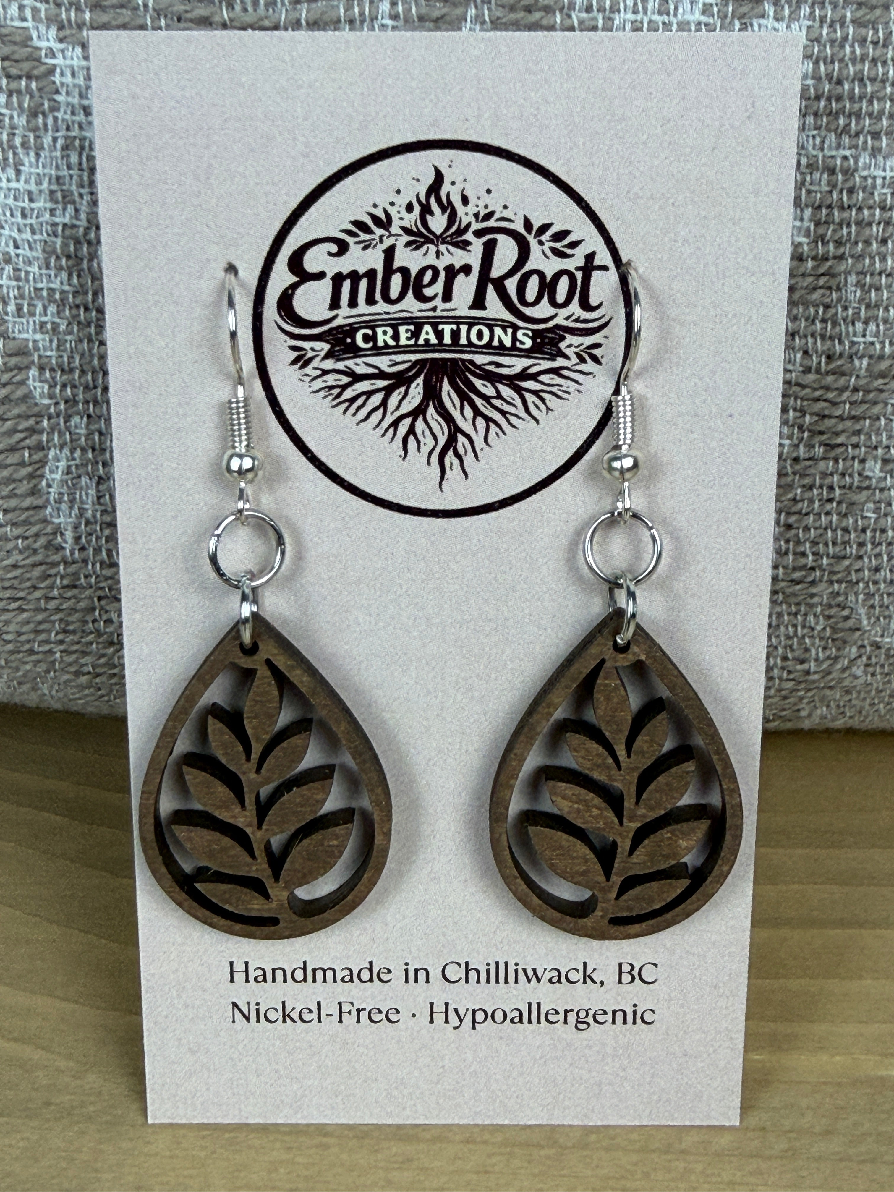 Botanical Wood Earrings: Willow | Light, Dark & Green Stain | Gold or Silver Hardware