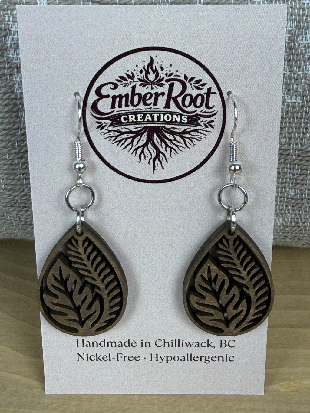 Botanical Wood Earrings: Ficus | Light, Dark & Green Stain | Gold or Silver Hardware