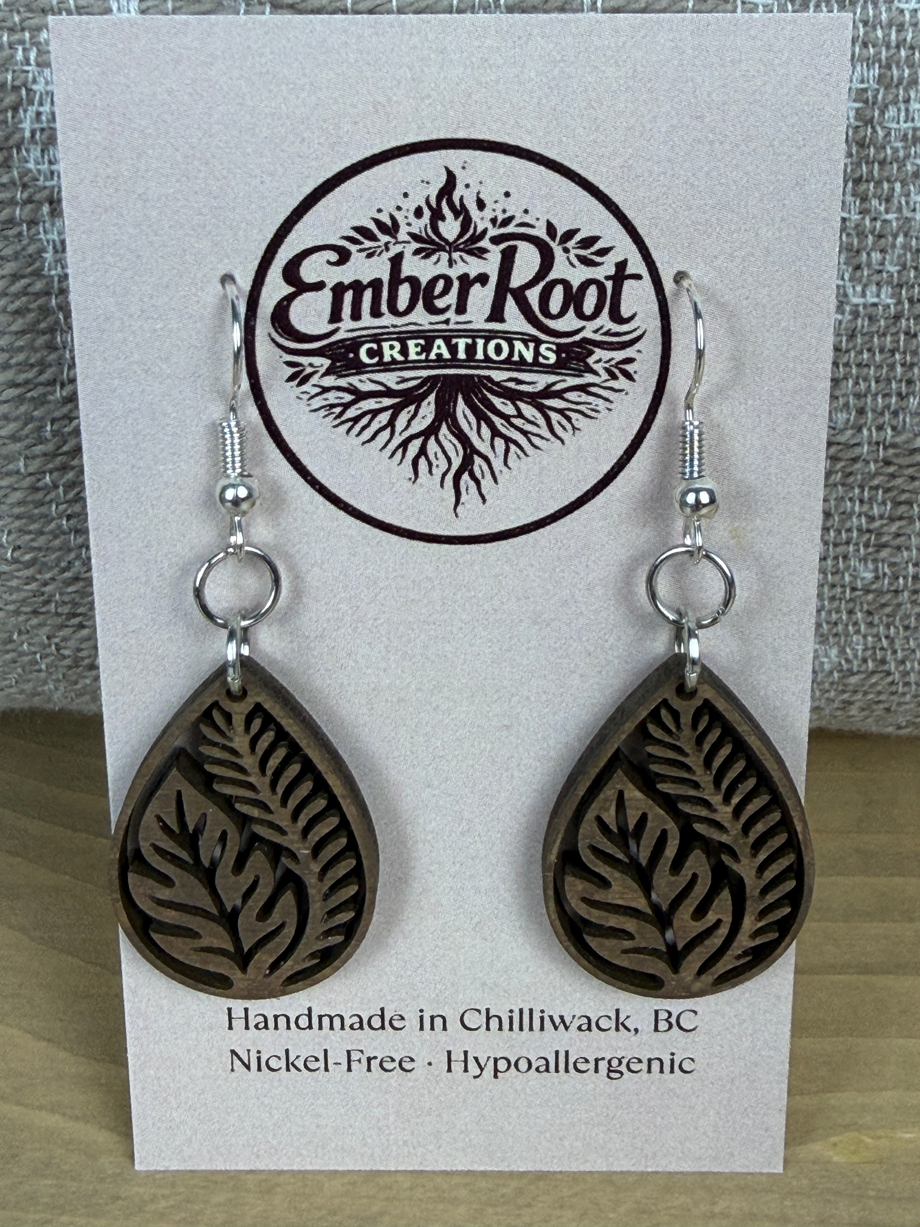Botanical Wood Earrings: Ficus | Light, Dark & Green Stain | Gold or Silver Hardware