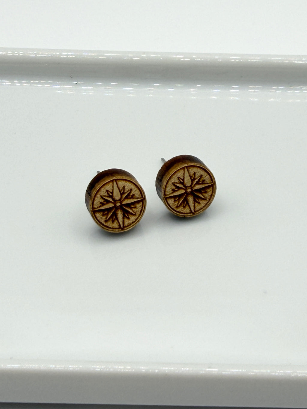 Compass Rose Stud Earrings - Reclaimed Eastern Maple