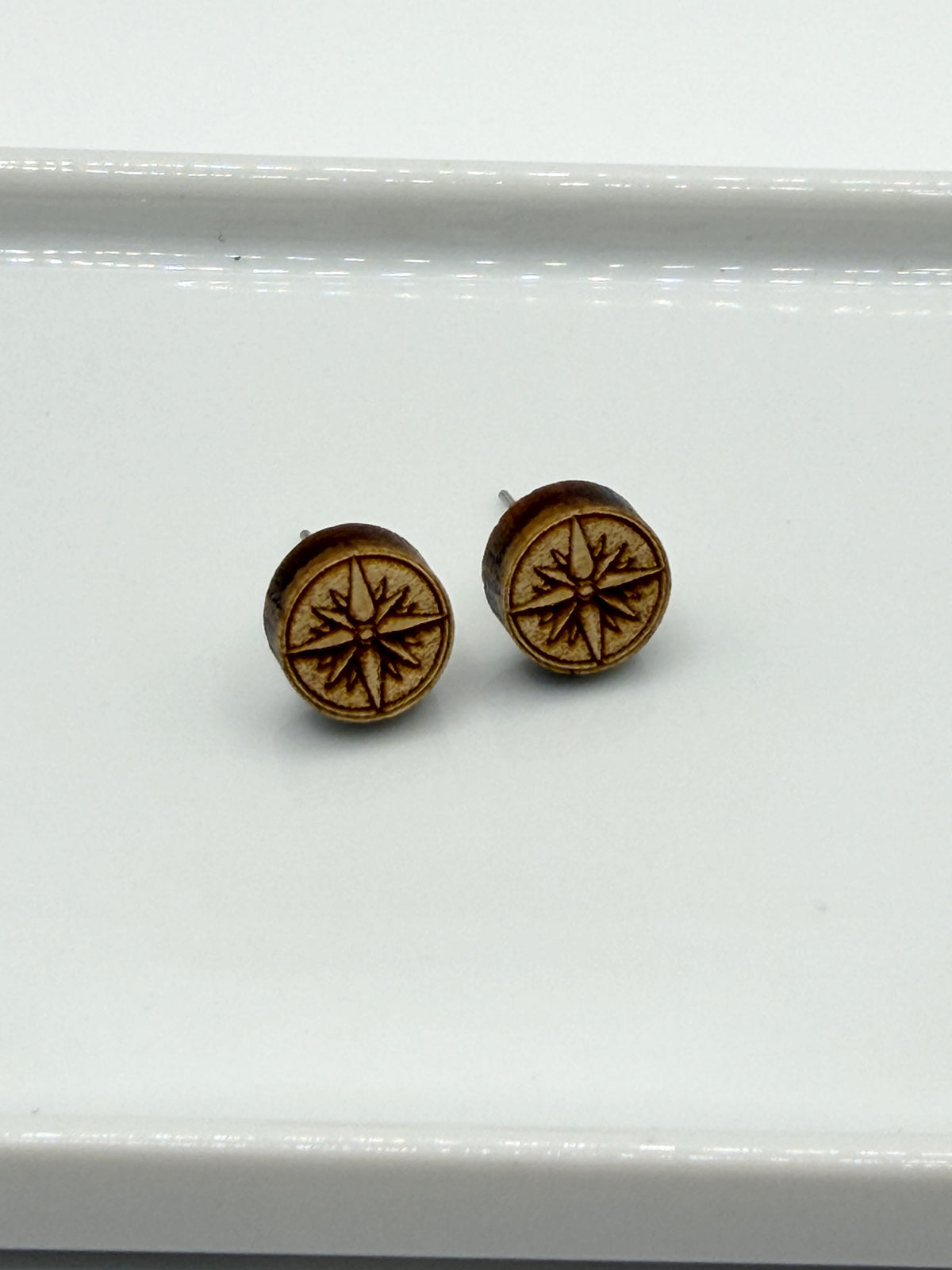 Compass Rose Stud Earrings - Reclaimed Eastern Maple