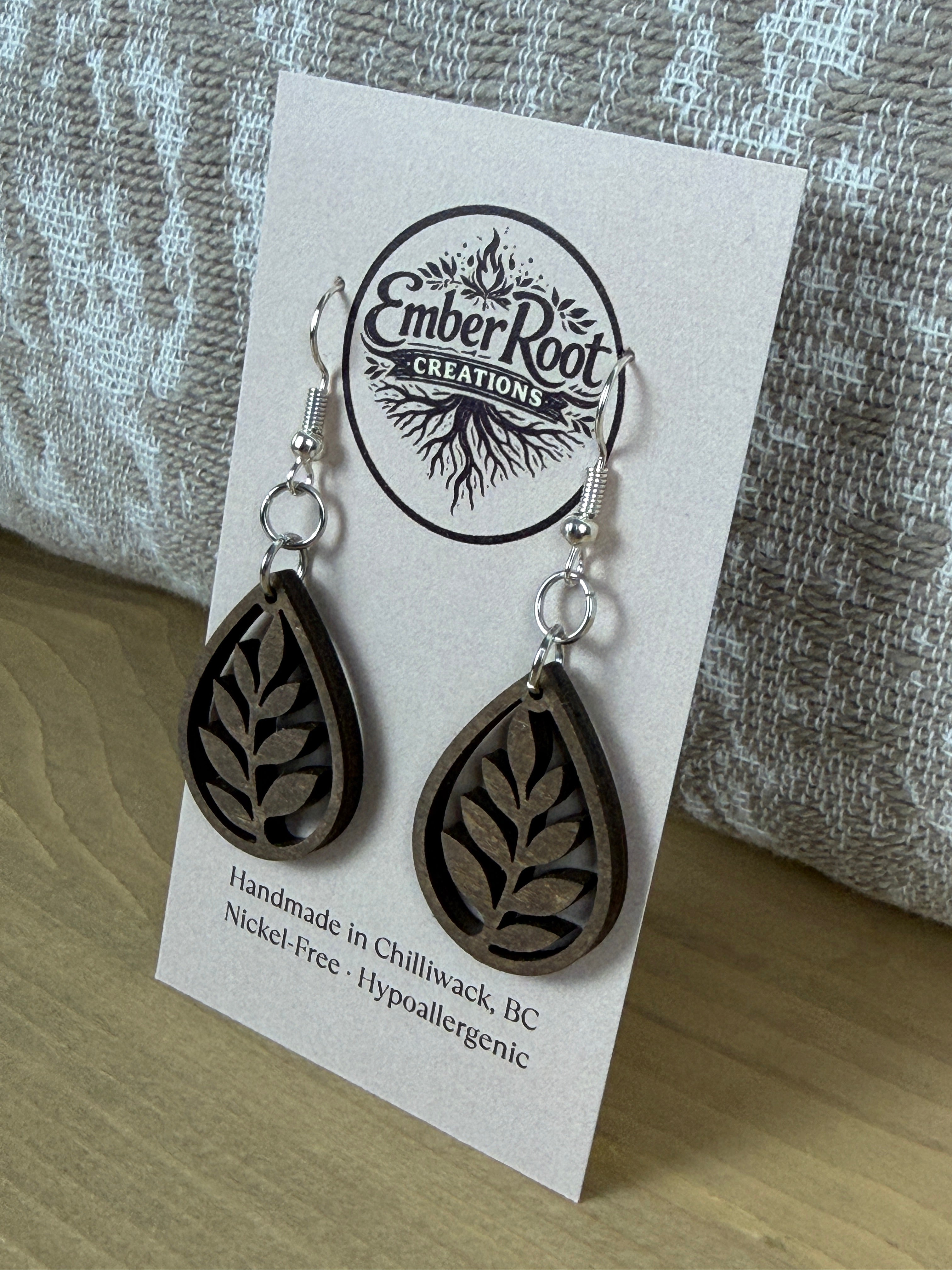 Botanical Wood Earrings: Willow | Light, Dark & Green Stain | Gold or Silver Hardware