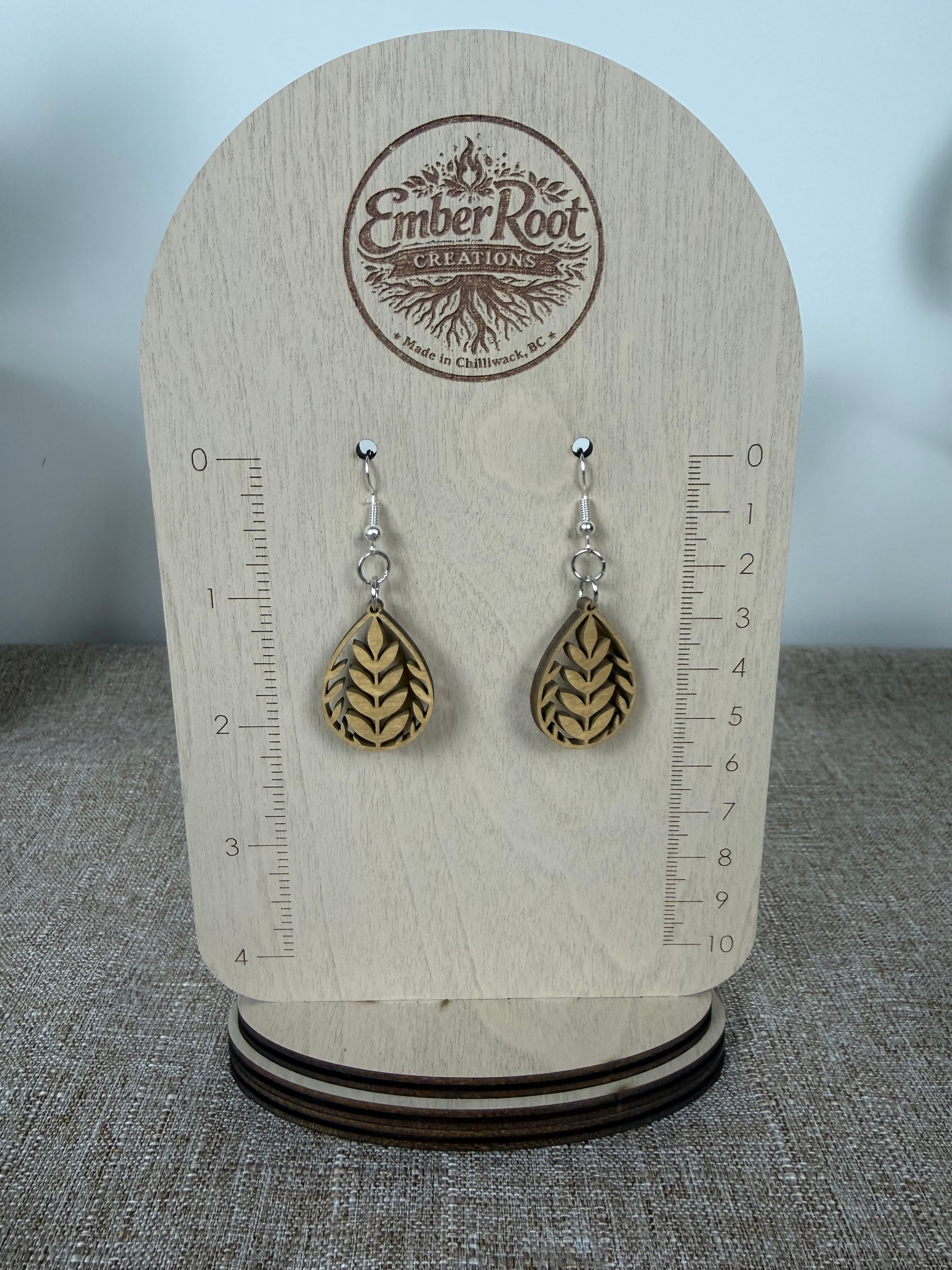Botanical Wood Earrings: Laurel | Light, Dark & Green Stain | Gold or Silver Hardware