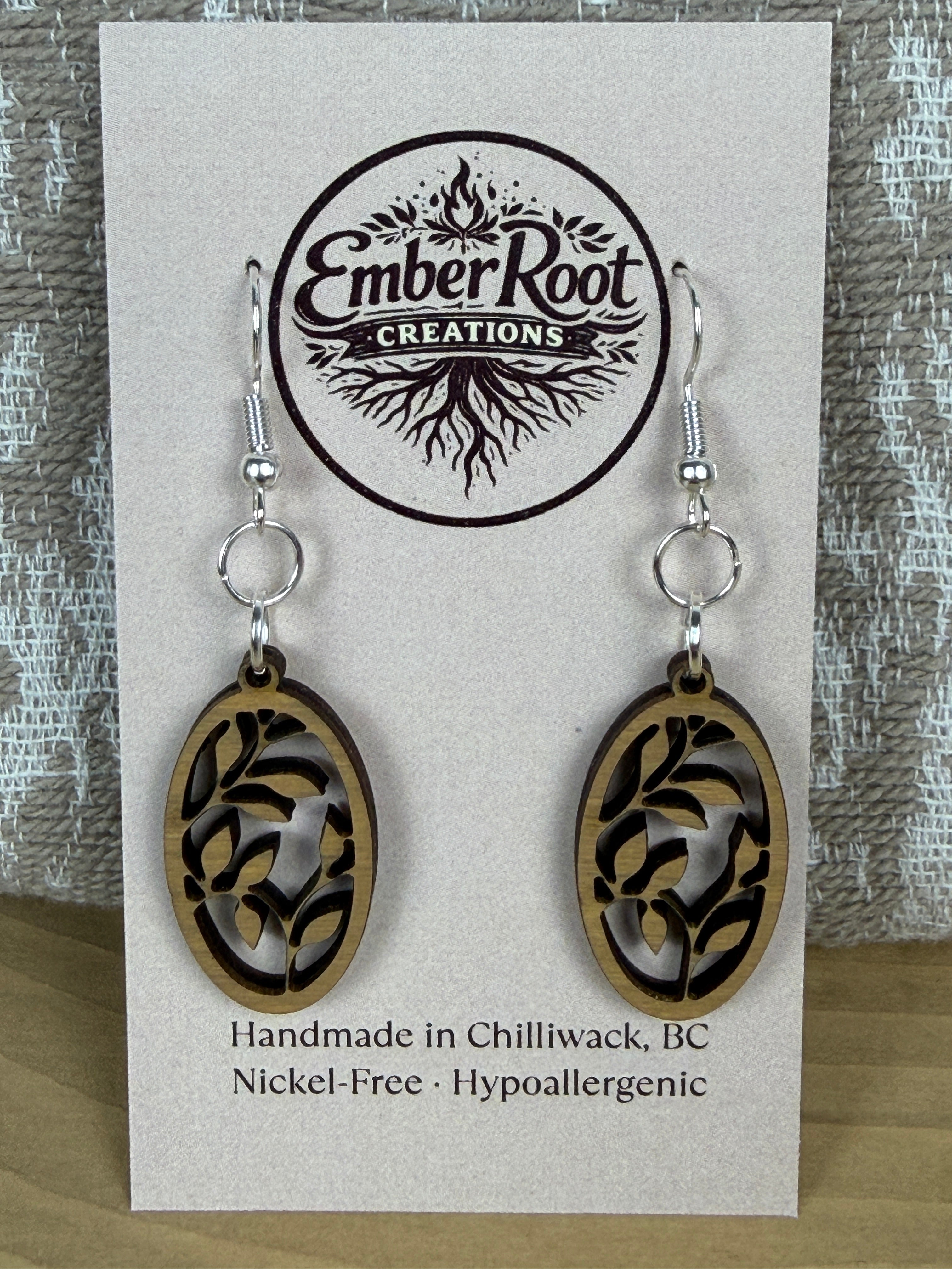 Botanical Wood Earrings: Sprig | Light, Dark & Green Stain | Gold or Silver Hardware