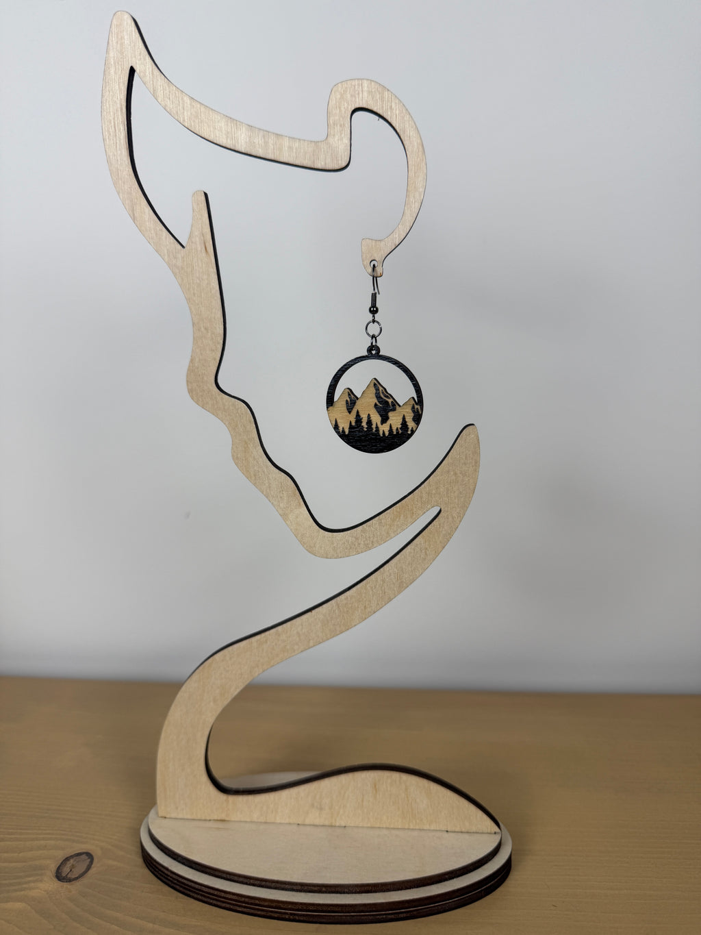 Mountain Silhouette Wood Hoop Earrings