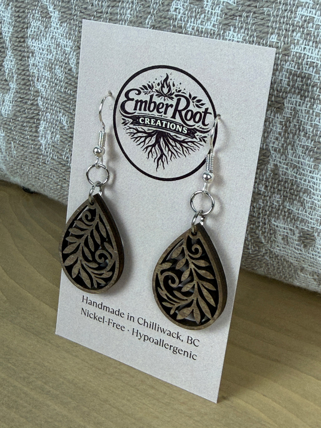 Botanical Wood Earrings: Petal | Light, Dark & Green Stain | Gold or Silver Hardware