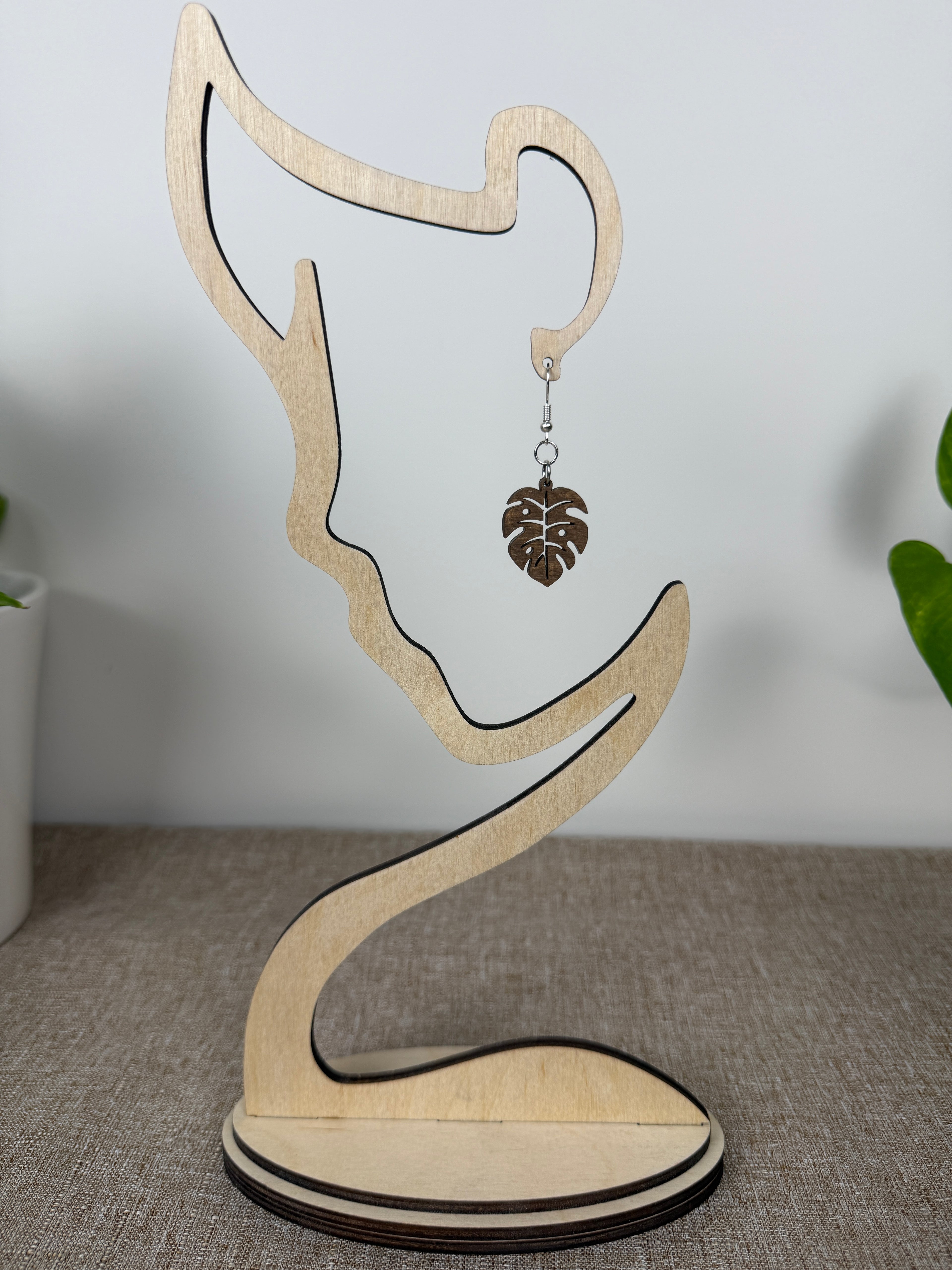 Botanical Wood Earrings: Monstera | Light, Dark & Green Stain | Gold or Silver Hardware