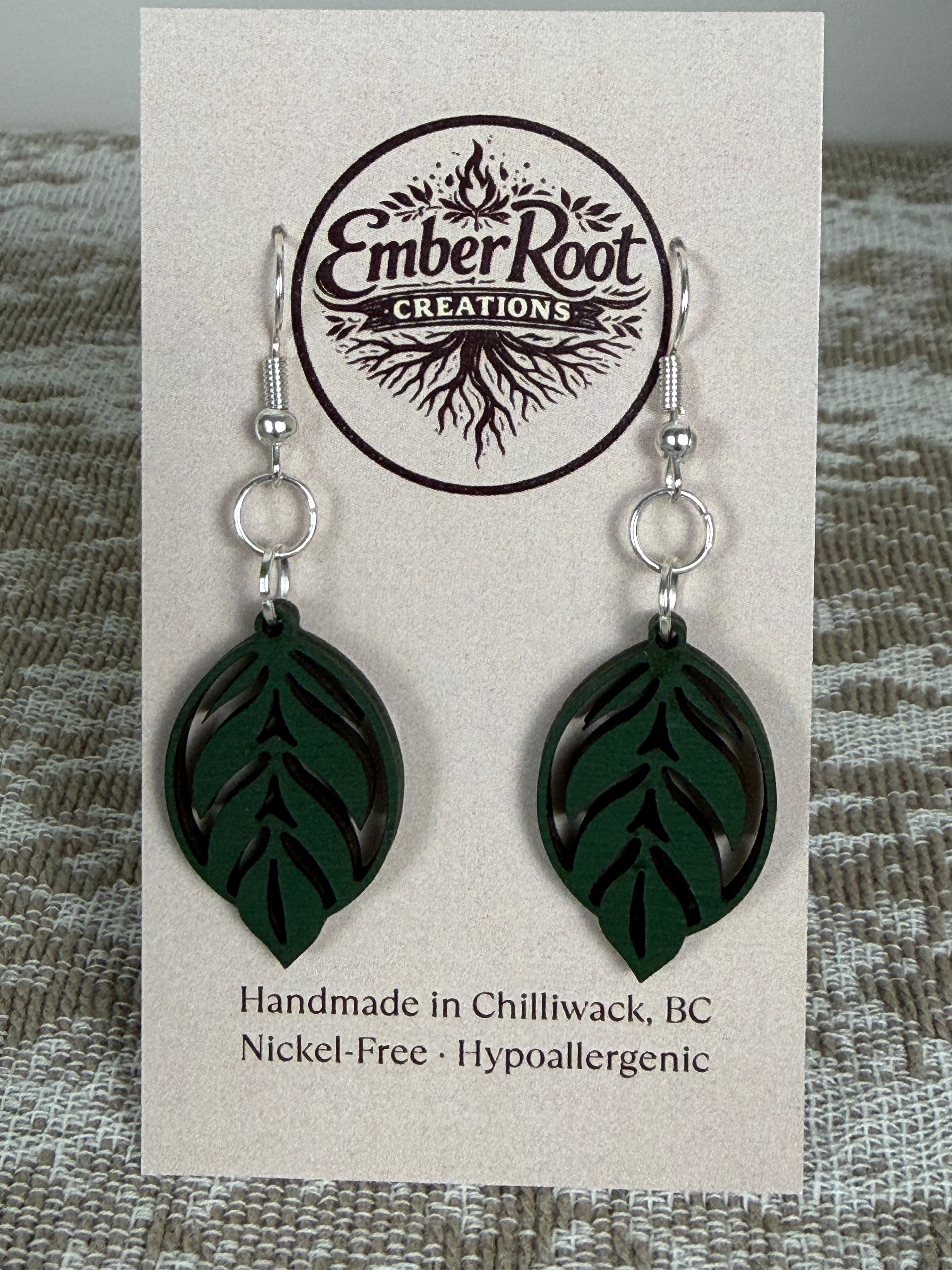 Botanical Wood Earrings: Olive | Light, Dark & Green Stain | Gold or Silver Hardware