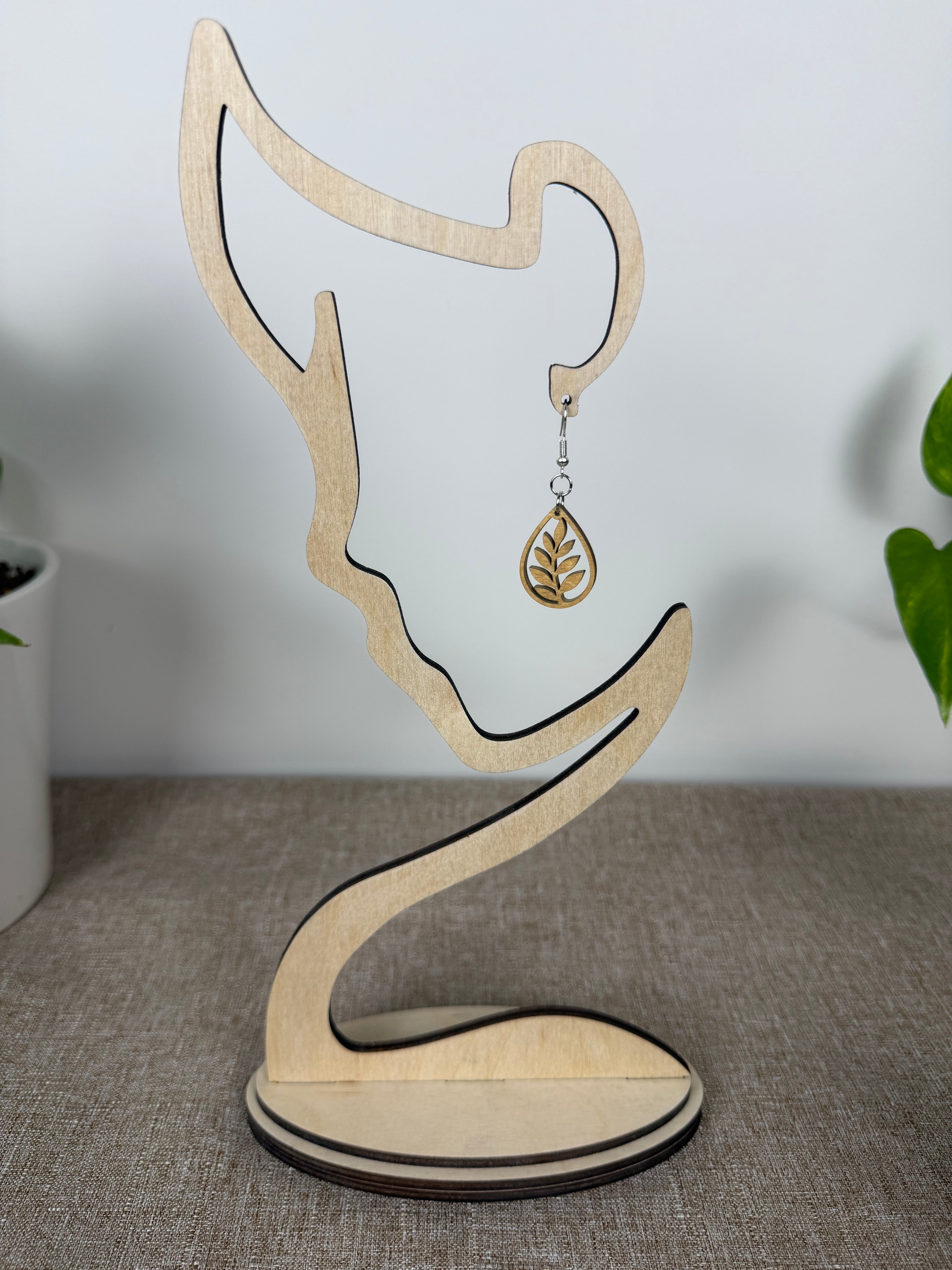Botanical Wood Earrings: Willow | Light, Dark & Green Stain | Gold or Silver Hardware