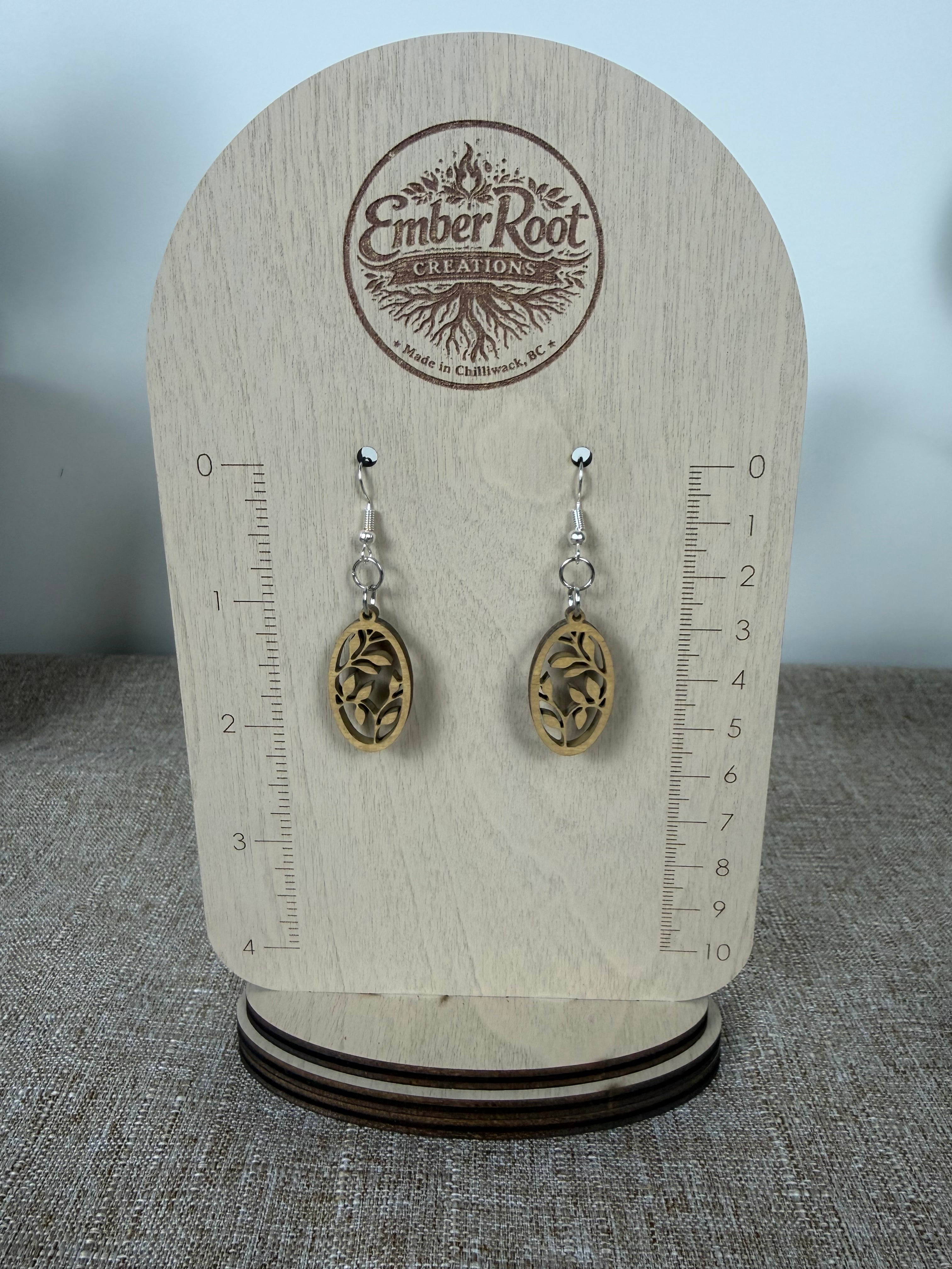 Botanical Wood Earrings: Sprig | Light, Dark & Green Stain | Gold or Silver Hardware