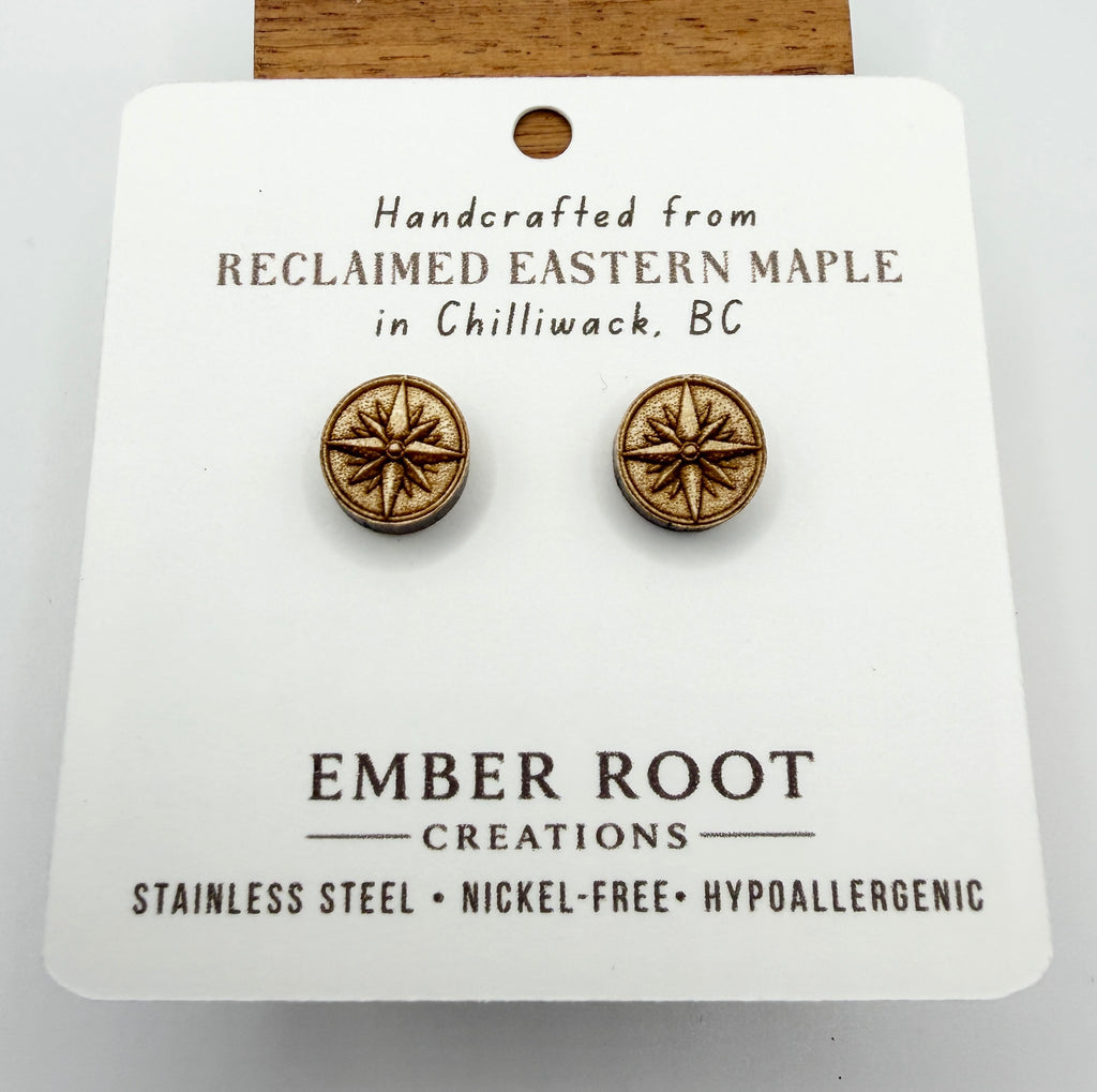 Compass Rose Stud Earrings - Reclaimed Eastern Maple