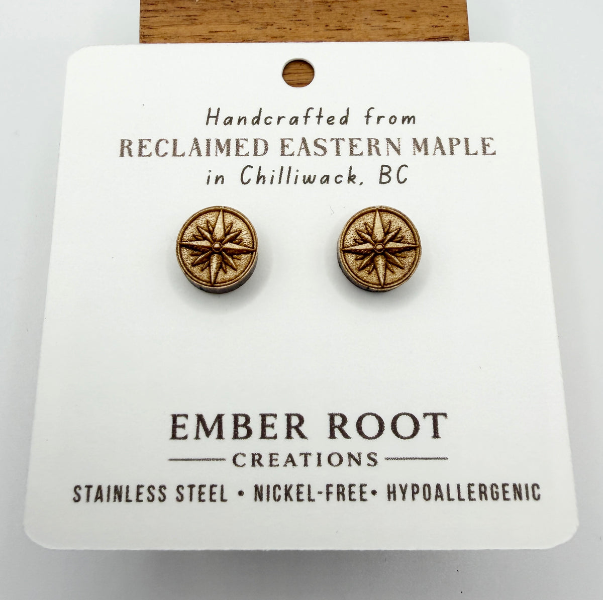 Compass Rose Stud Earrings - Reclaimed Eastern Maple