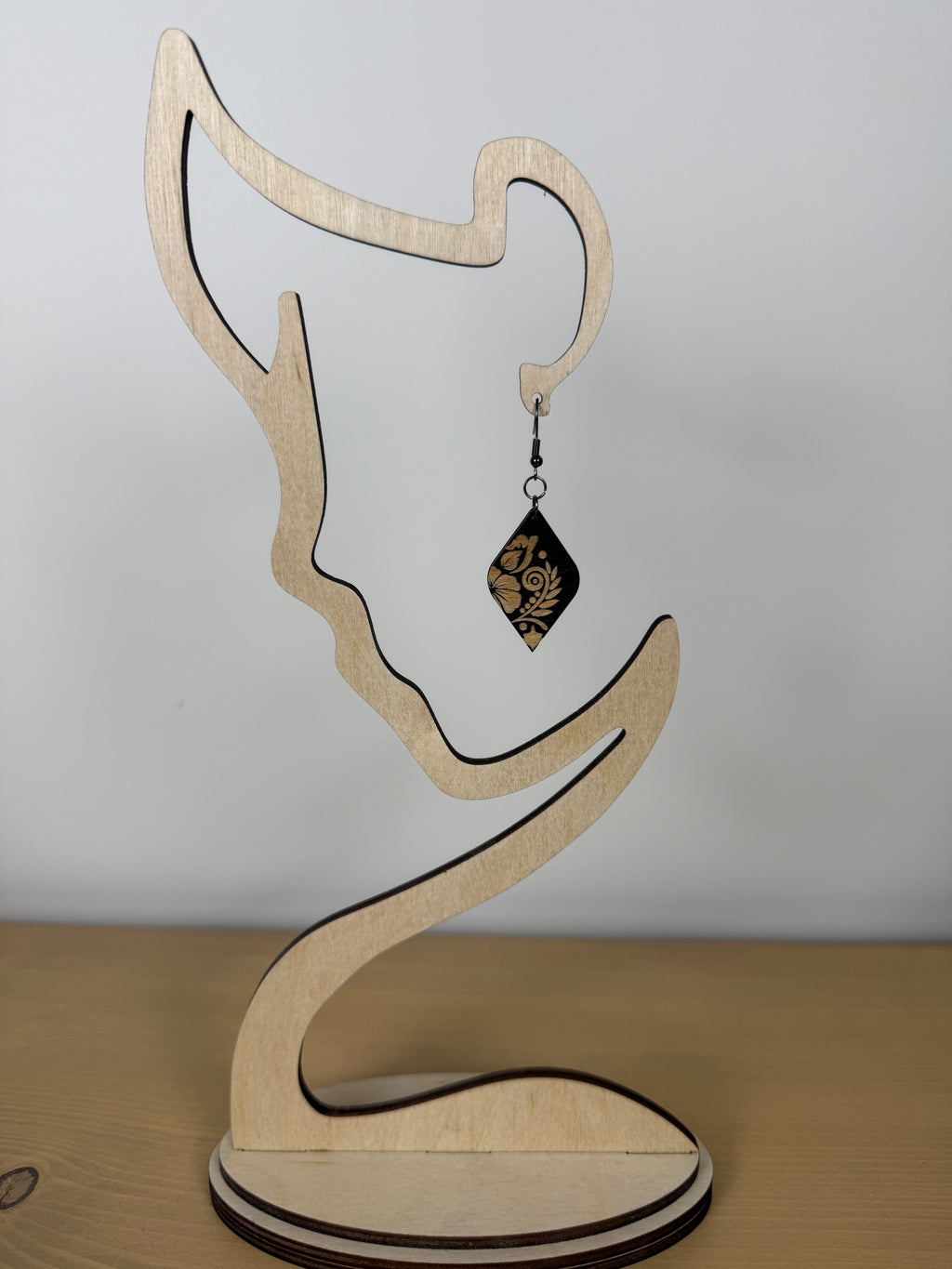Black Botanical Vine Wood Earrings