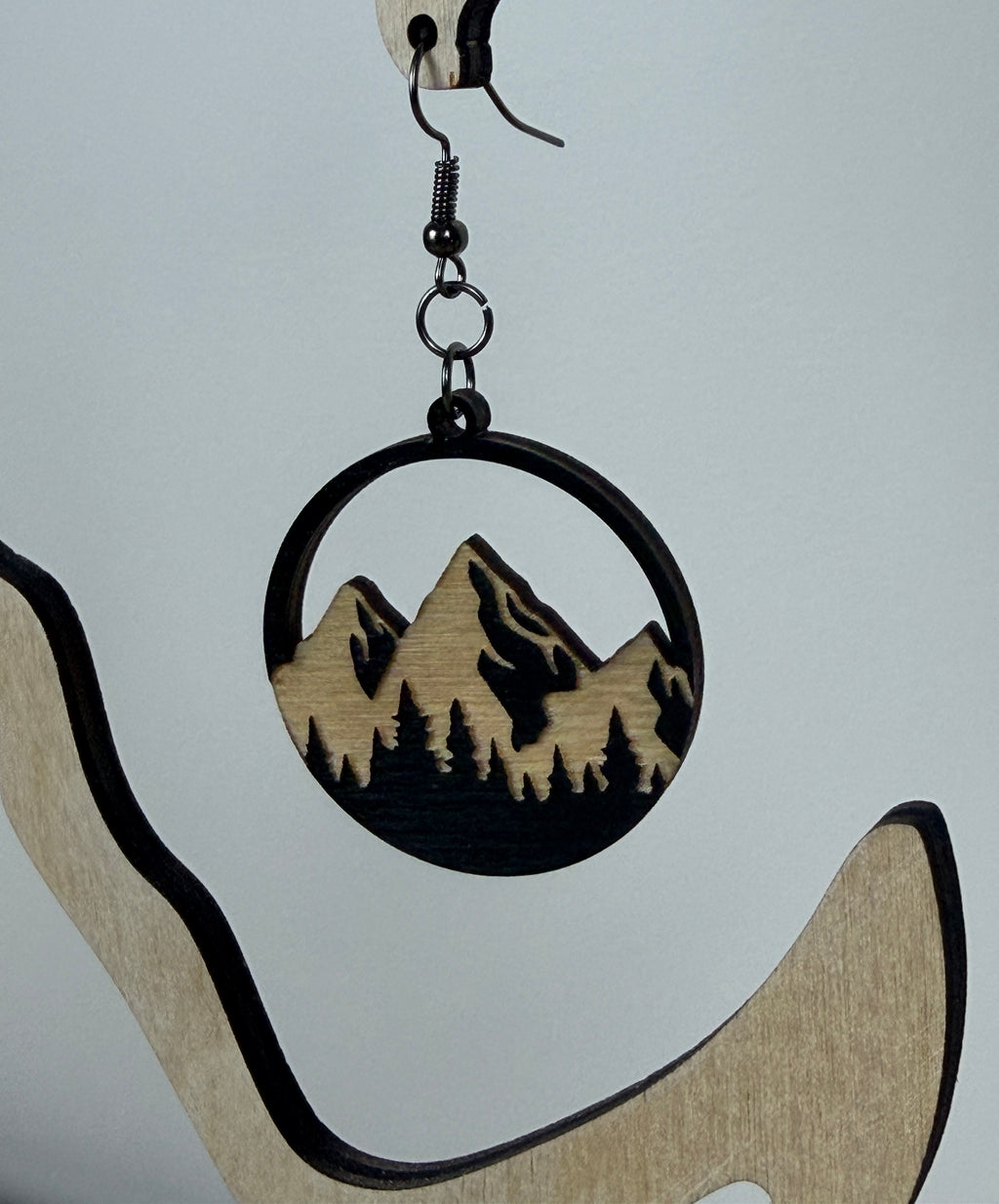 Mountain Silhouette Wood Hoop Earrings