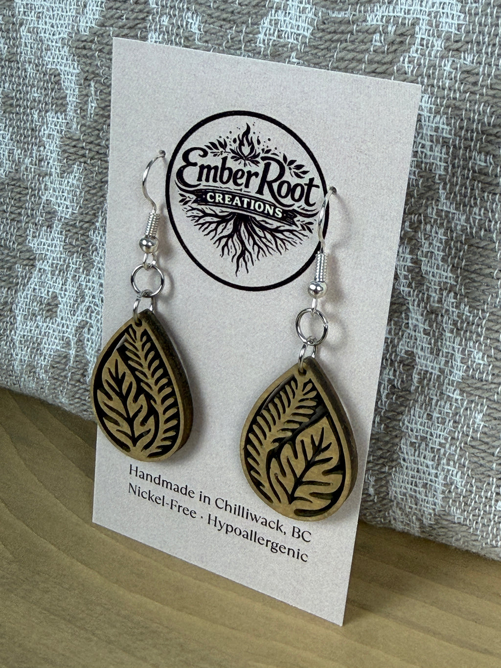 Botanical Wood Earrings: Ficus | Light, Dark & Green Stain | Gold or Silver Hardware
