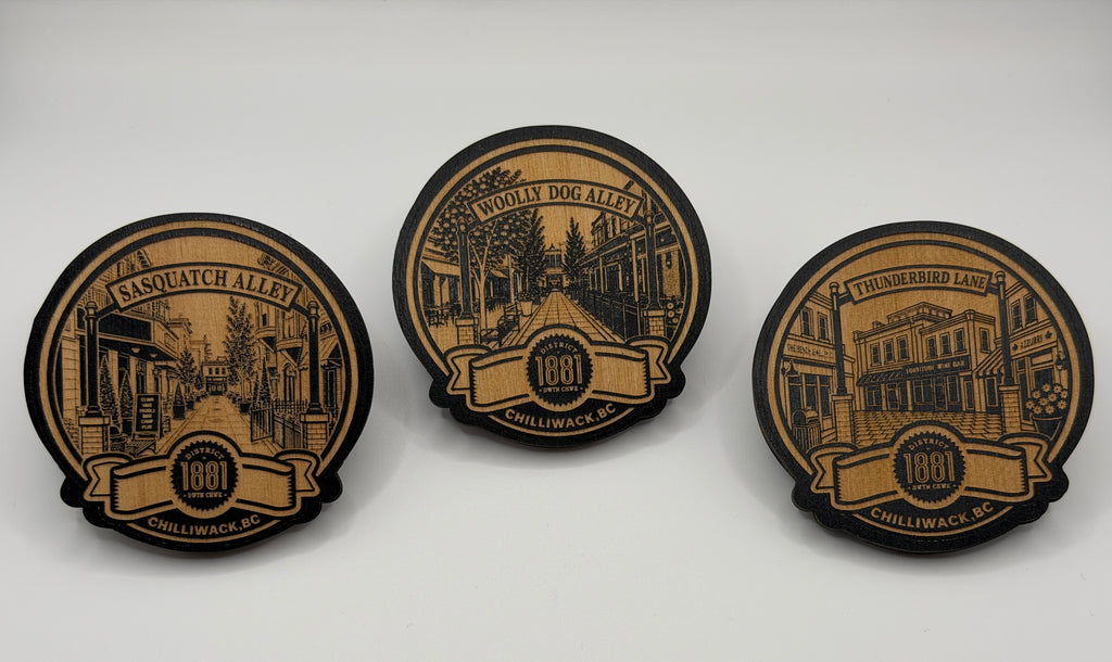 District 1881 Keepsake Magnet - Chilliwack, BC

(Variants: Sasquatch Alley, Woolly Dog Alley, Thunderbird Lane)
