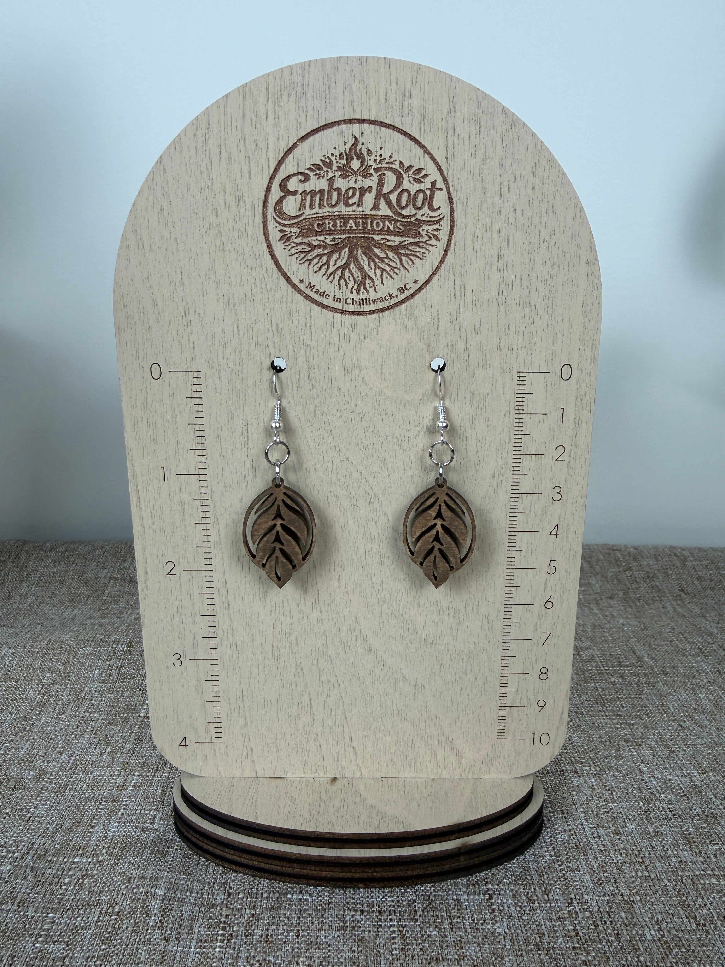 Botanical Wood Earrings: Olive | Light, Dark & Green Stain | Gold or Silver Hardware