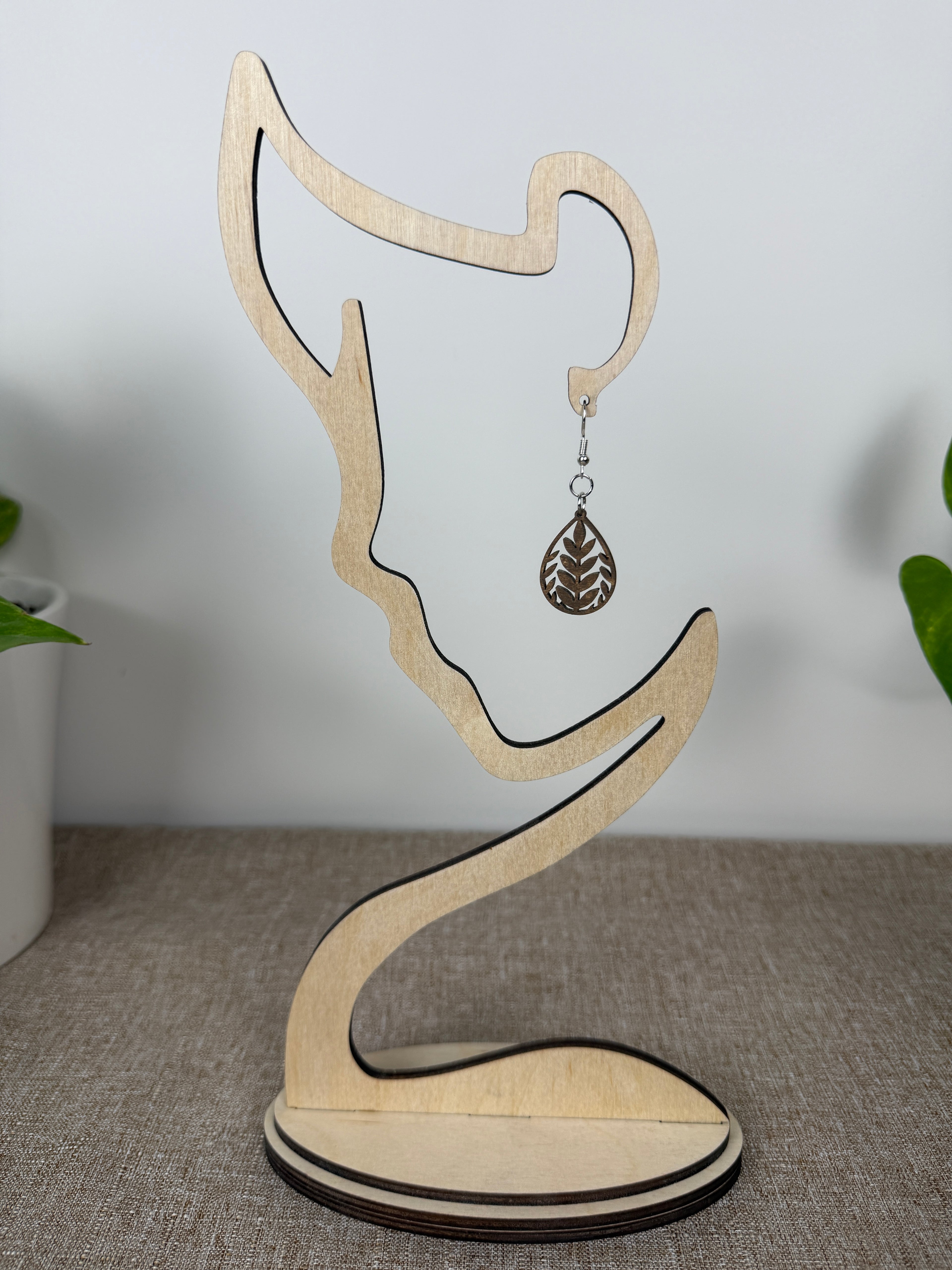 Botanical Wood Earrings: Laurel | Light, Dark & Green Stain | Gold or Silver Hardware