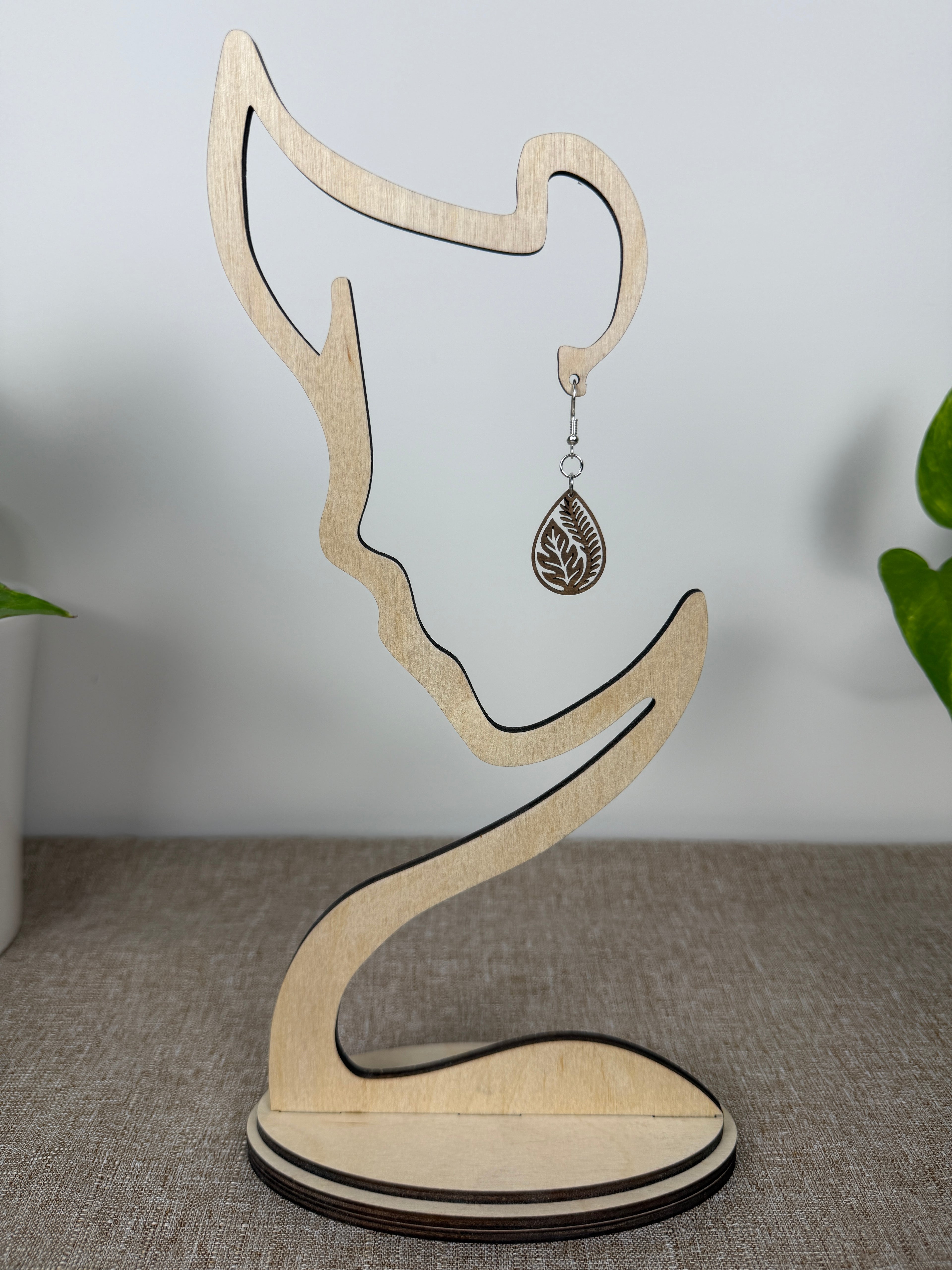 Botanical Wood Earrings: Ficus | Light, Dark & Green Stain | Gold or Silver Hardware