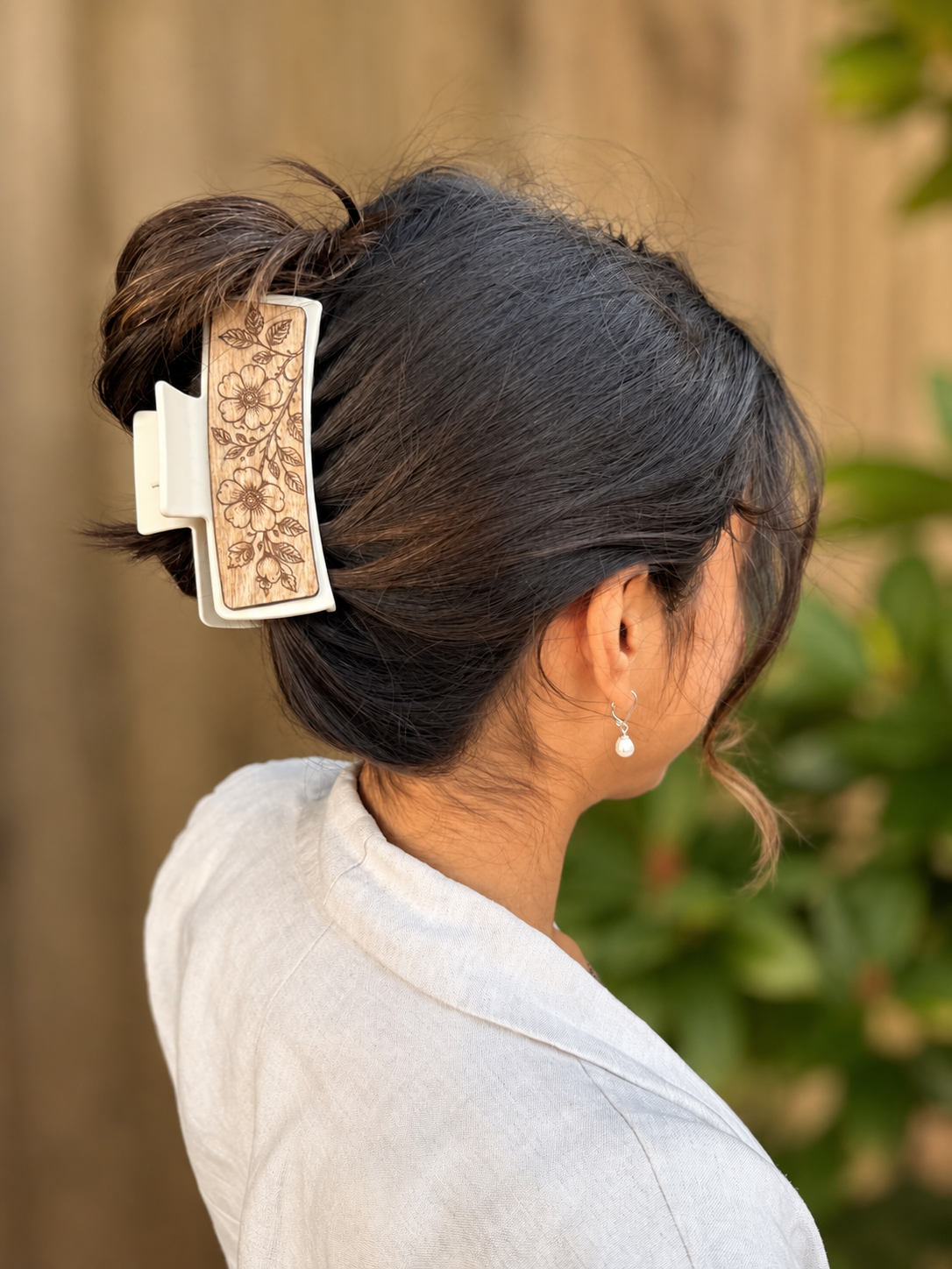 Wild Rose Wood Hair Clip
