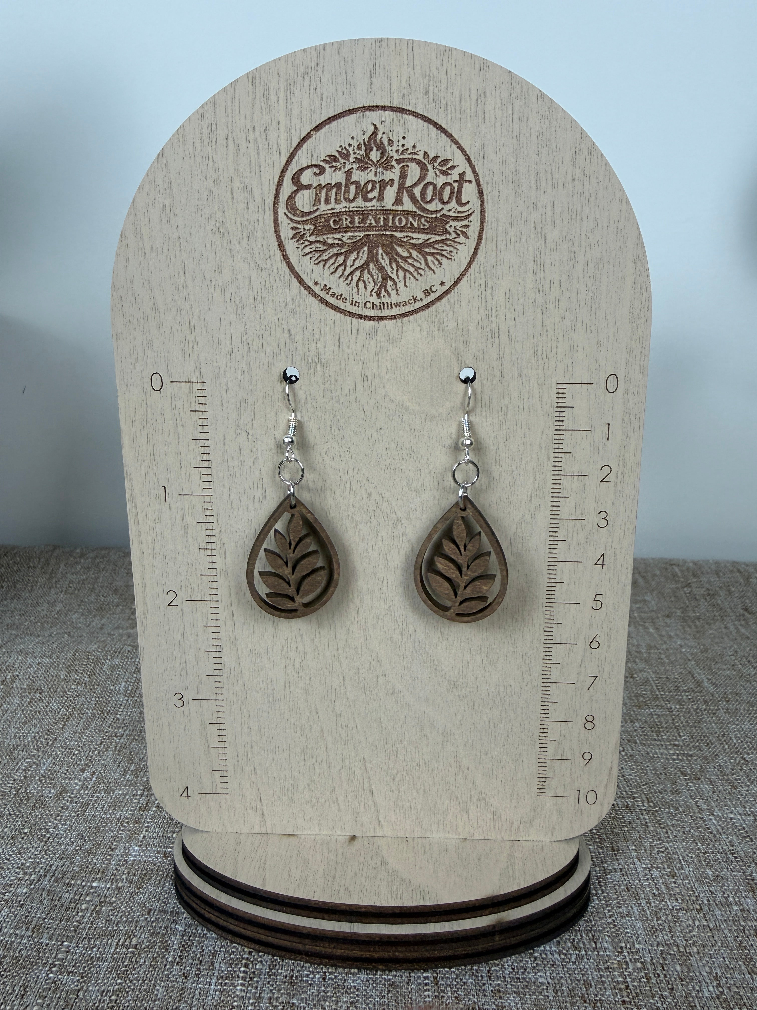 Botanical Wood Earrings: Willow | Light, Dark & Green Stain | Gold or Silver Hardware